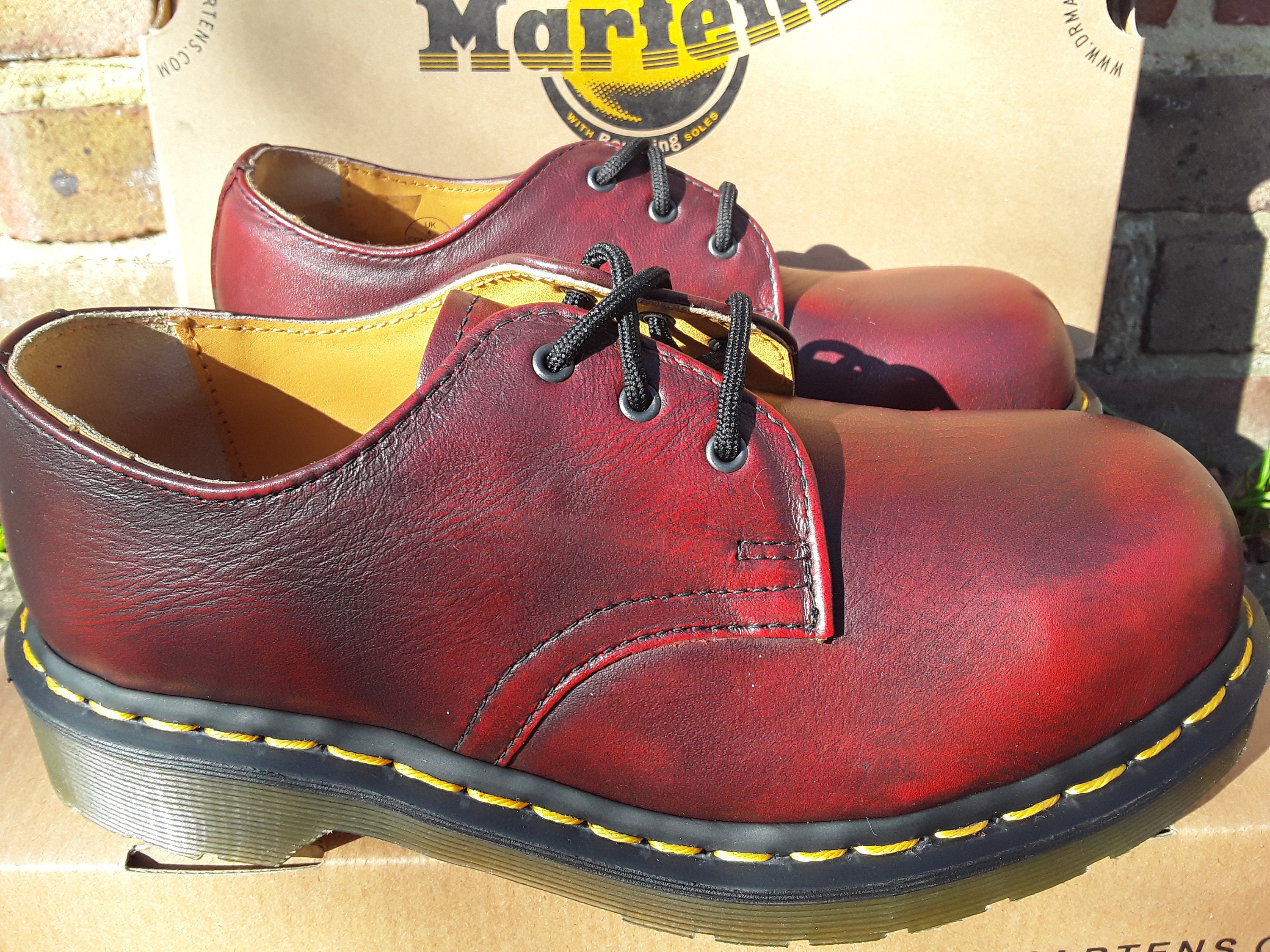 Dr Martens Deep Red Vintage, 3 Hole Steel Toe Shoes, Sizes 3-6