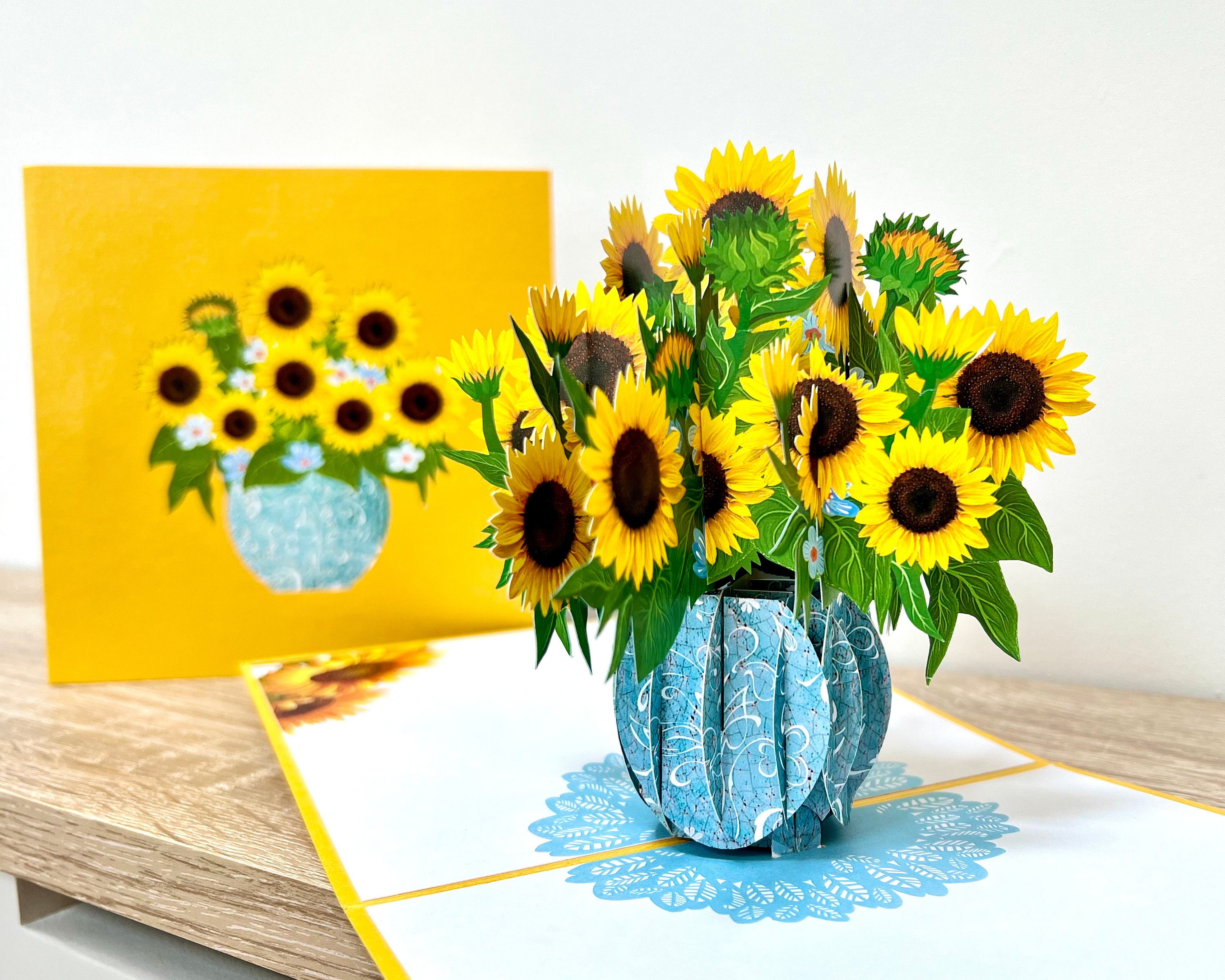 3Dひまわりポップアップカード：手作りの花のグリーティングカード