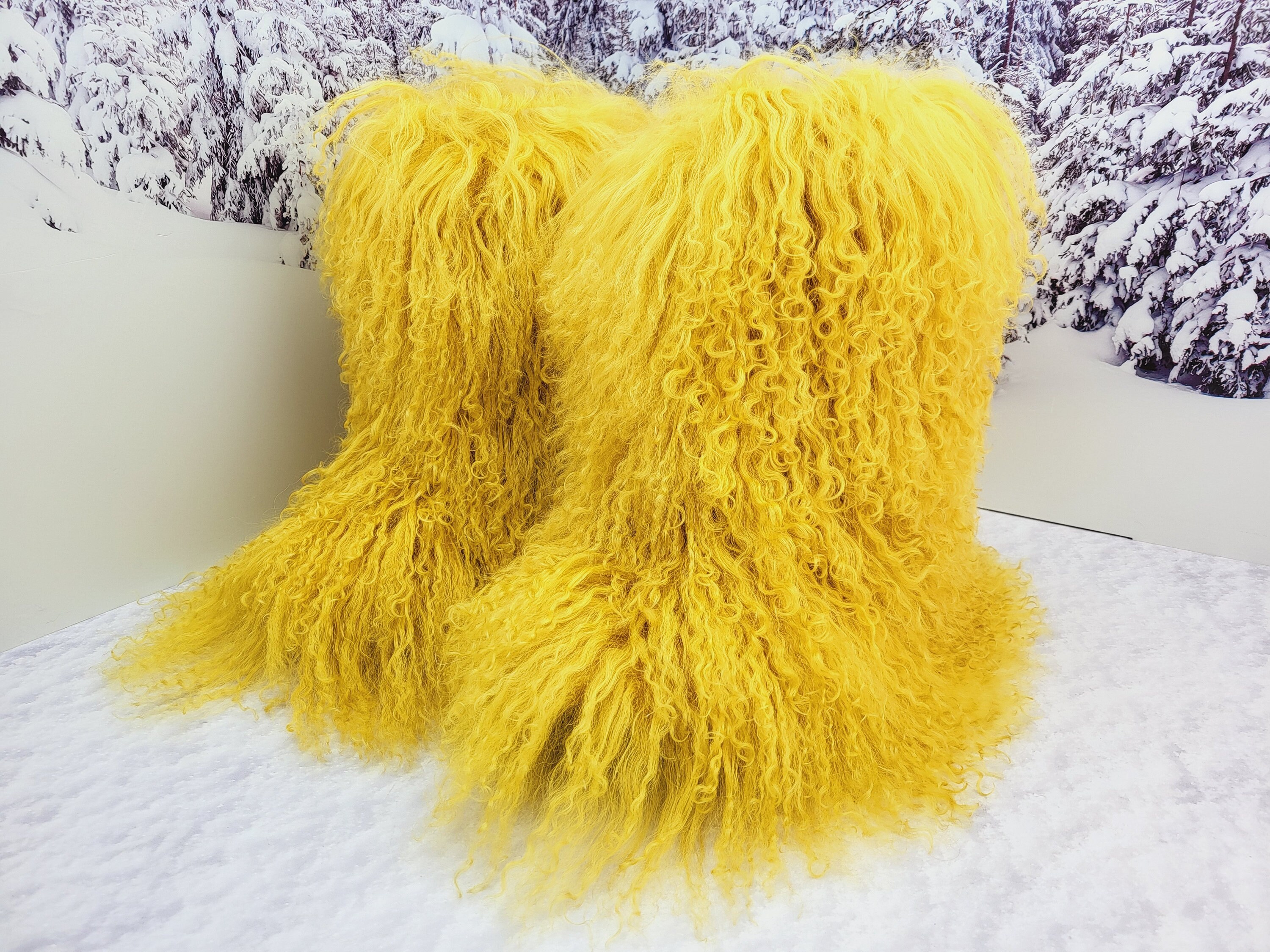 39 EU Yellow Super Shaggy Real Llama Fur Women Yeti Boots Outdoor