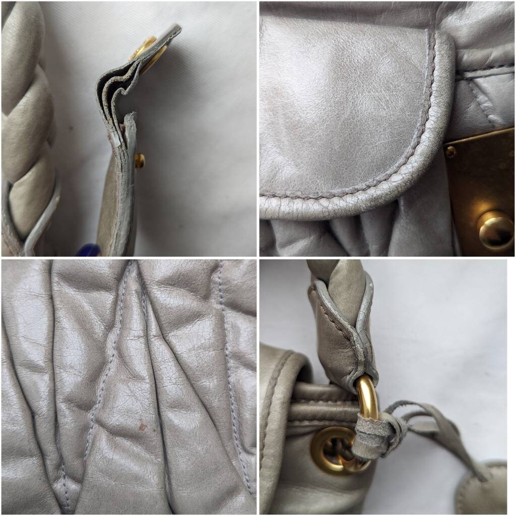 Y2k Vintage MIU MIU Leather Handbag. Grey Quilted Shoulder Bag