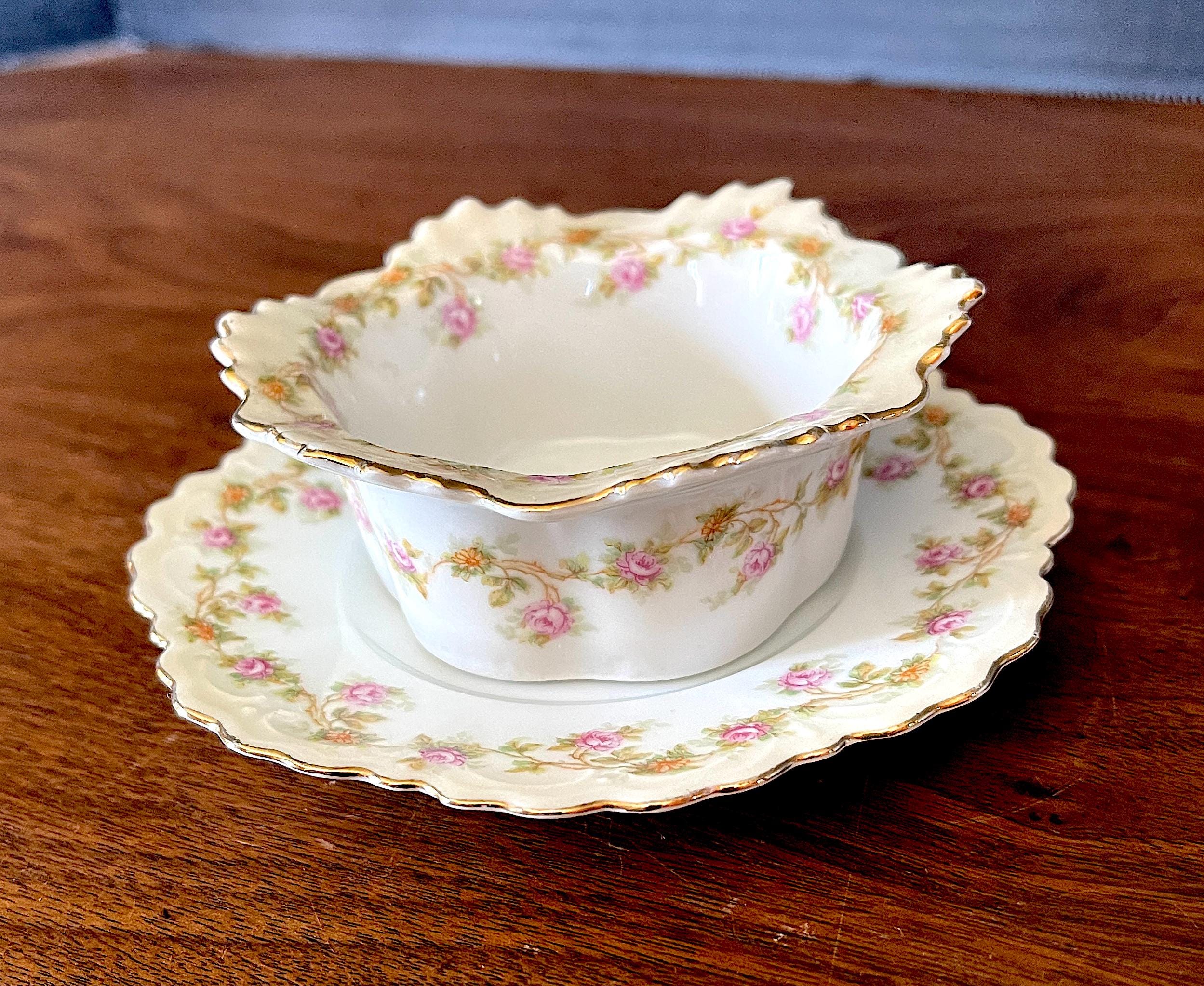 1884-1909 Moritz Zdekauer MZ Austria Ramekin W Saucer, Porcelain