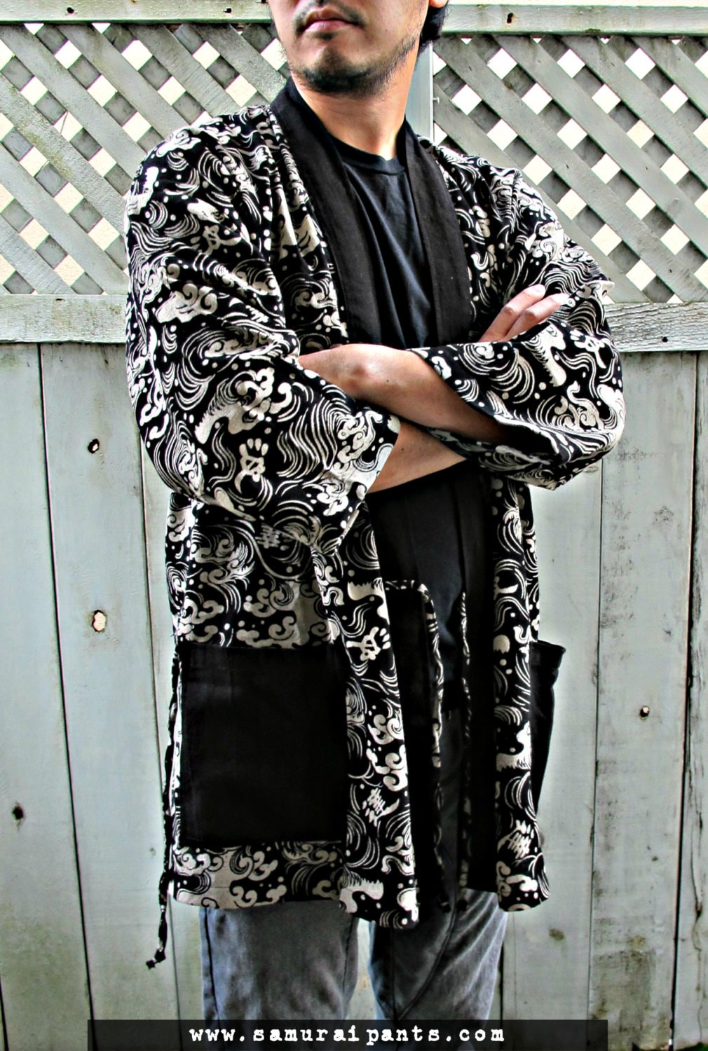 Ronin Ocean Waves Japanese Kimono With Pockets - Etsy