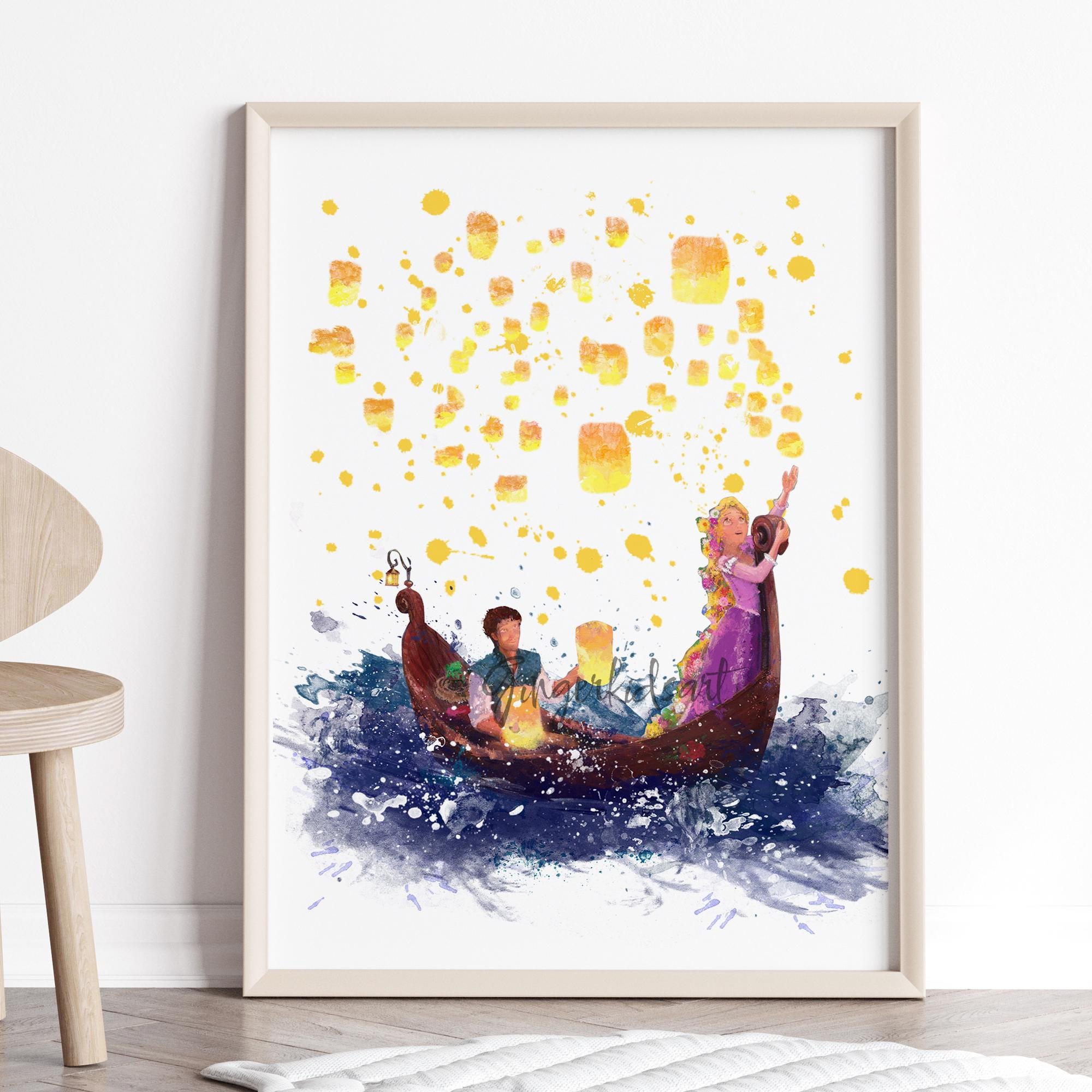 ラプンツェル 塔の上のラプンツェル 水彩画アートプリント：フリン