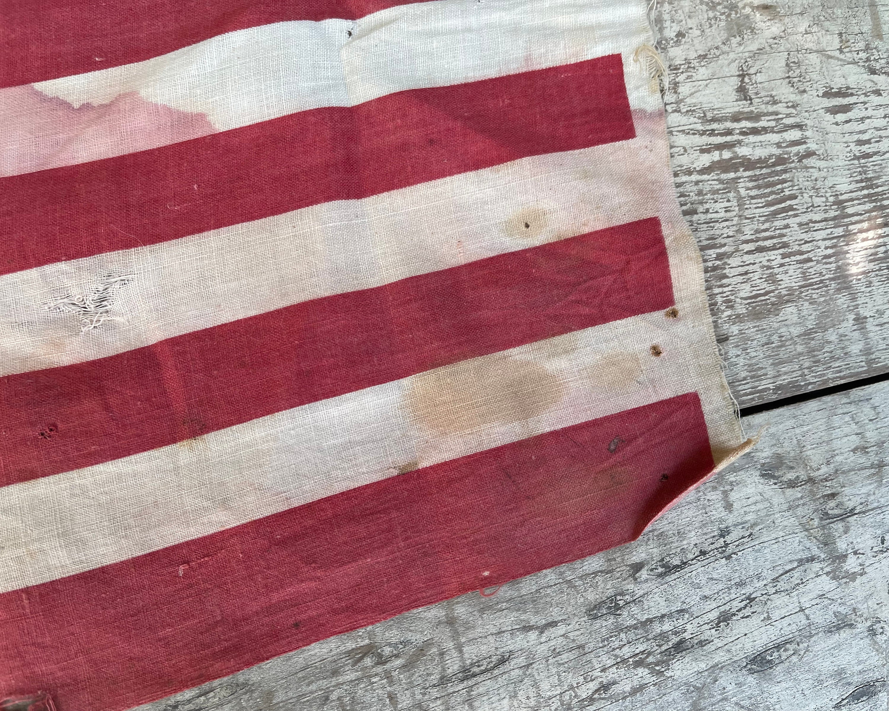 1870年代のアンティーク39星アメリカ国旗：素朴なアメリカーナ風装飾