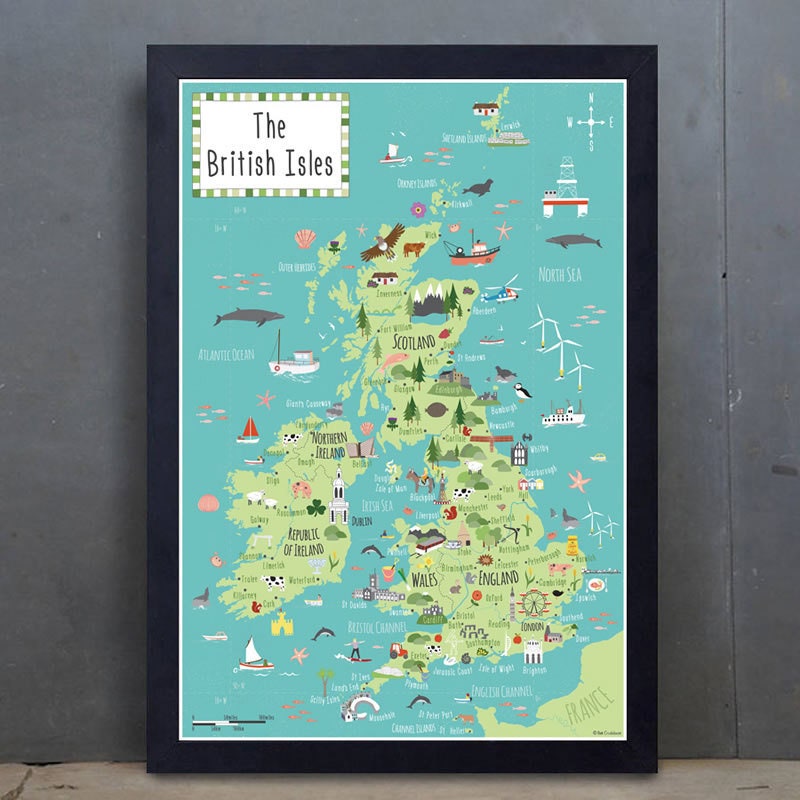 Illustrated Map of British Isles - Children's UK Map - A2 - A3