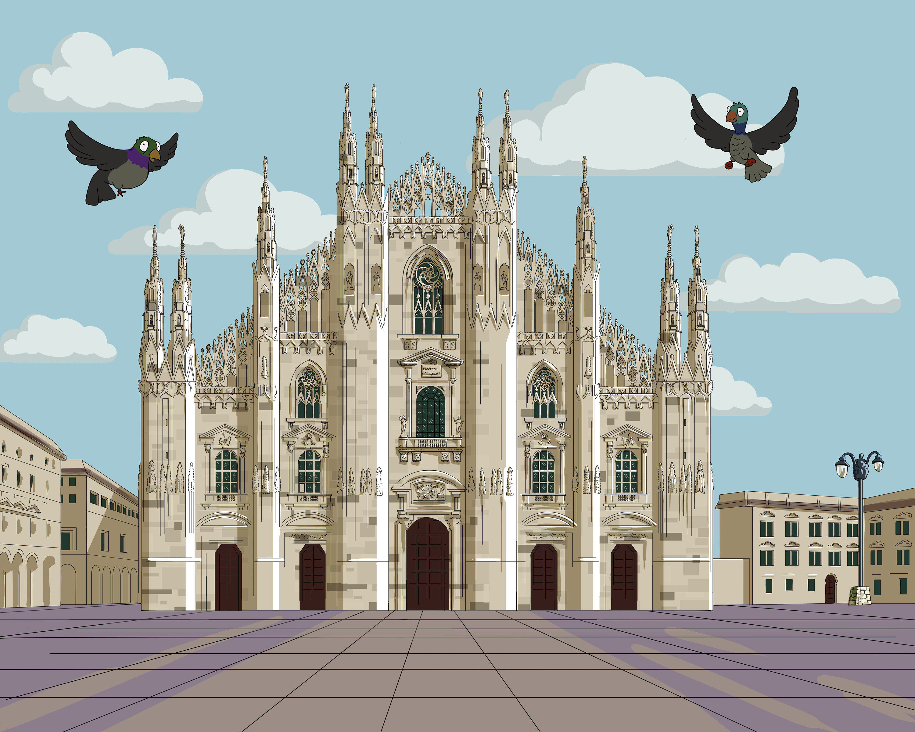 ミラノ大聖堂のアートプリント：イタリアのイラスト（デジタル