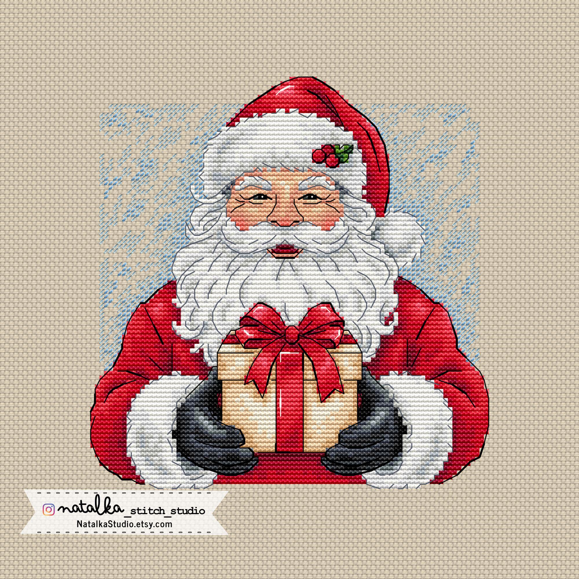 サンタのクロスステッチパターン：クリスマスの刺繍デザイン - Etsy 日本