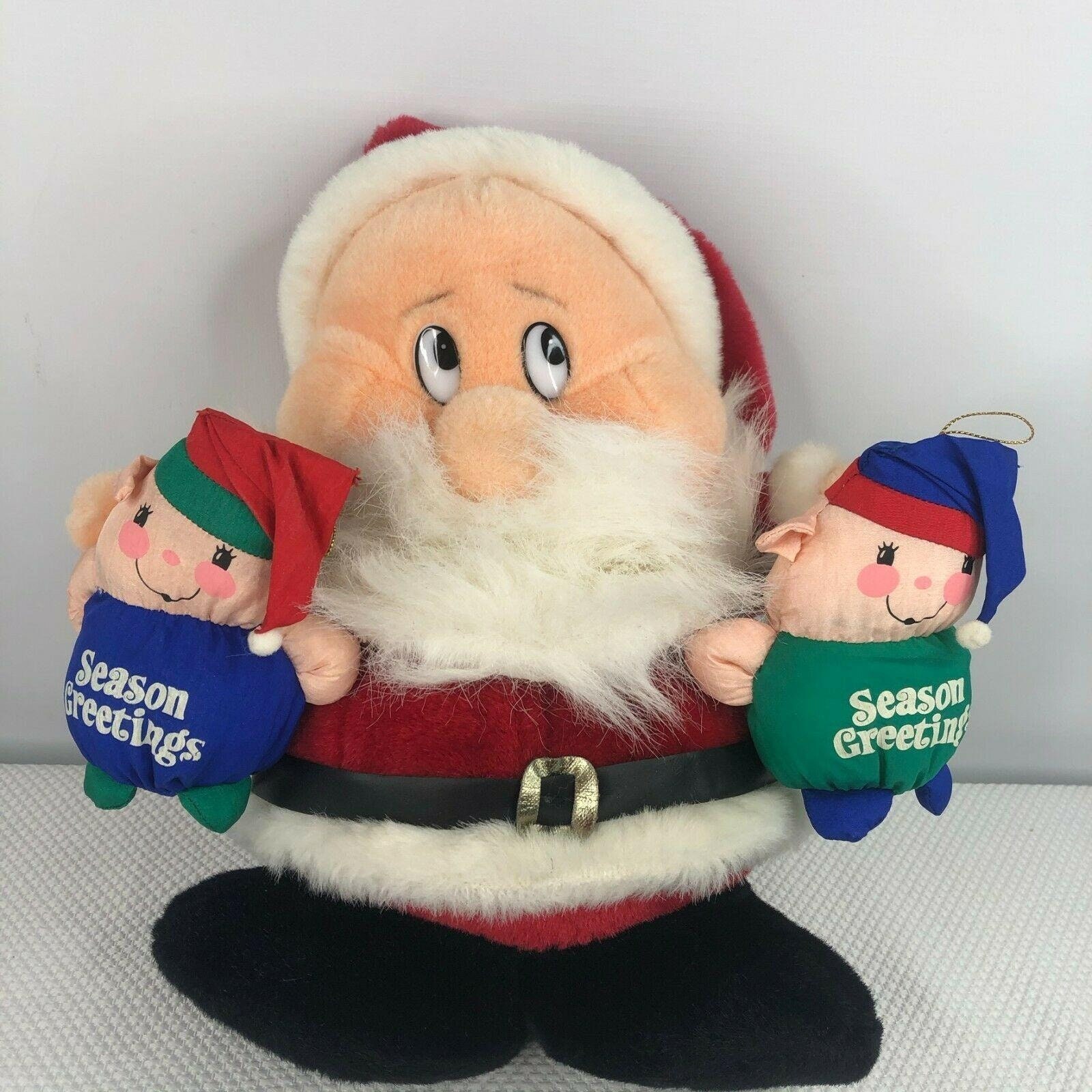 Vintage 90s Dandee Santa Claus Elves Season Greetings Dancing