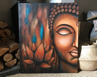 悟り、仏陀、オリジナル、現代絵画、蓮、平和、涅槃、覚醒、現代