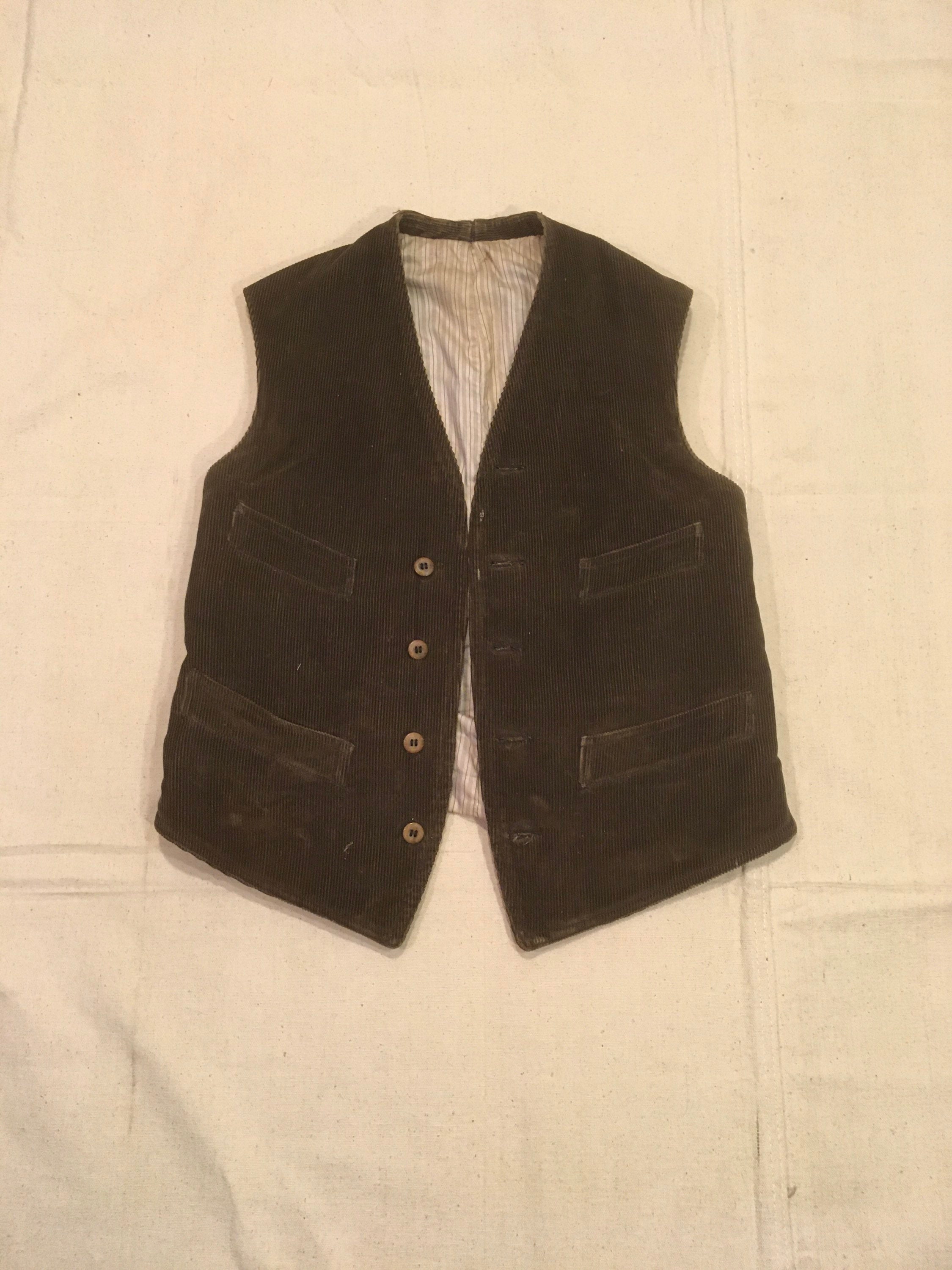 Vintage 1890s 19th Century Brown Corduroy Buckle Back Waistcoat