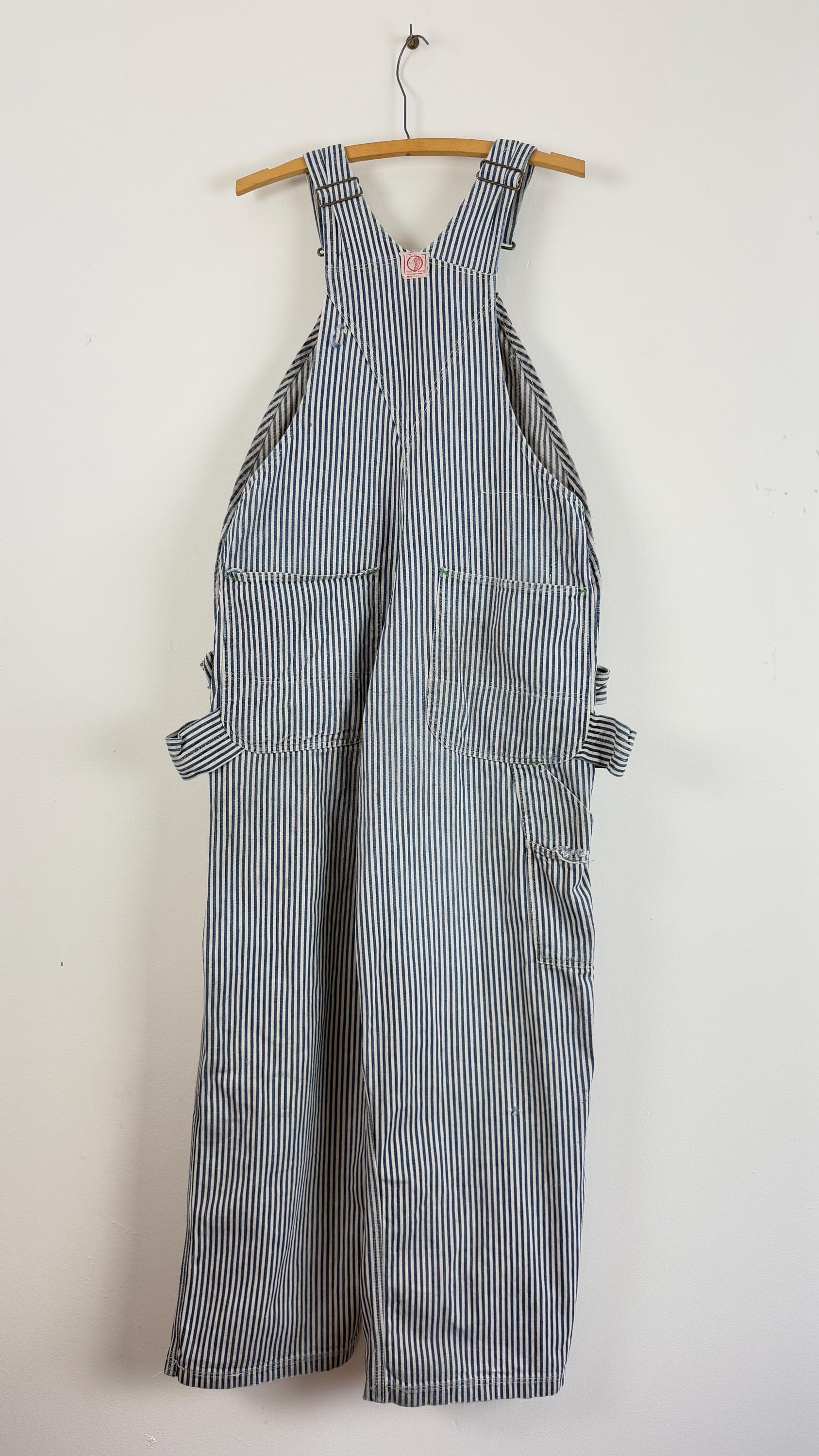 Vintage 1950s Duck Head O'bryan Bros Striped Denim Overalls | 36