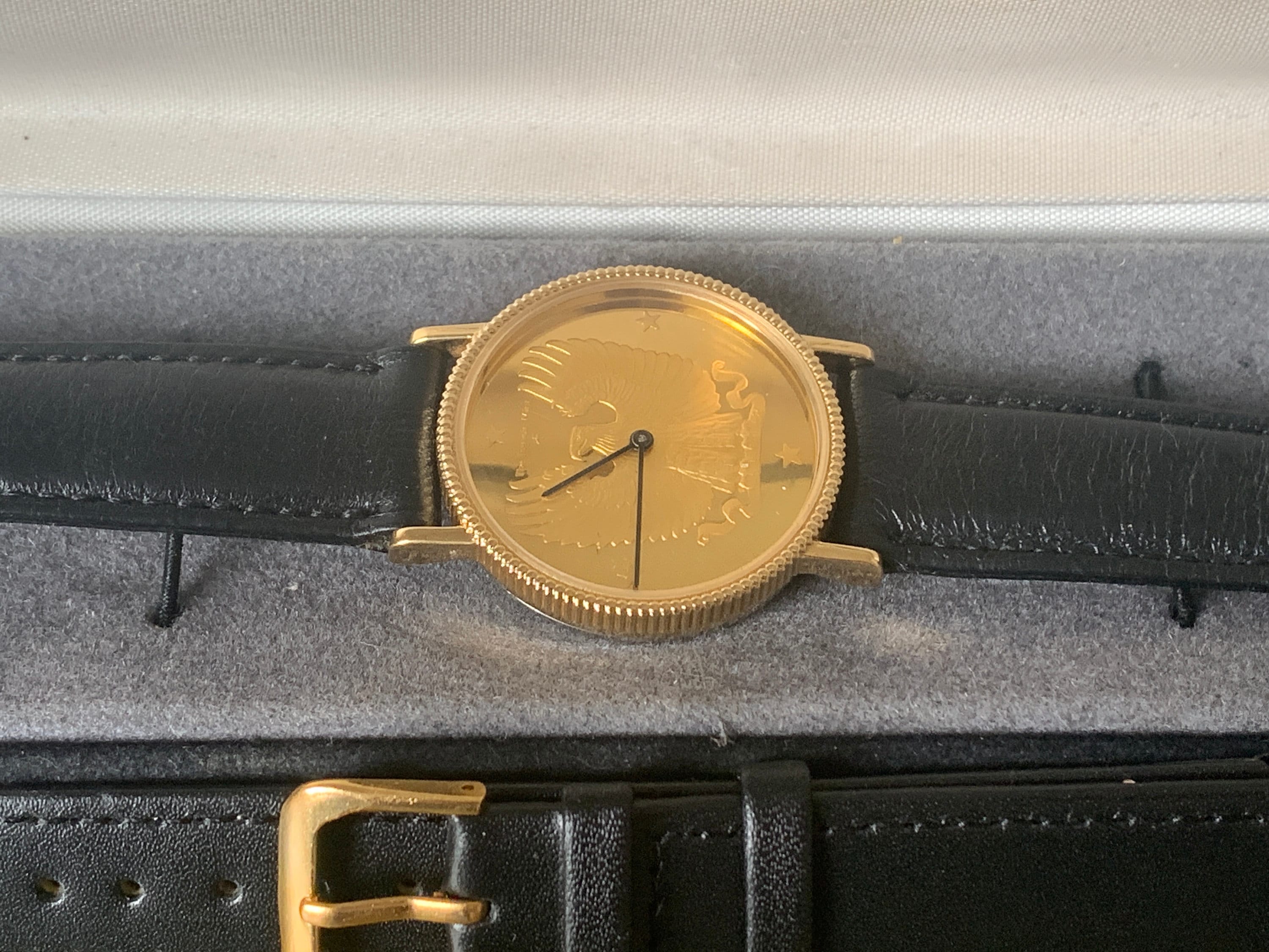 Franklin Mint Eagle Sterling Silver Dial Gold Plated Watch in