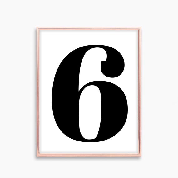 Printable Number 6, Number Six Poster, Black and White Number