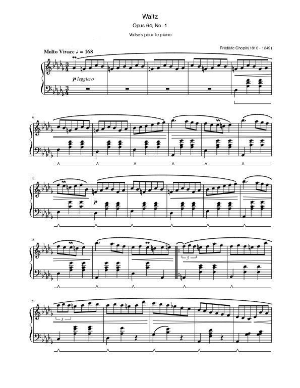 ピアノ楽譜 - ワルツ ニ長調 - 作品 64 第 1 番 - ミニット ワルツ