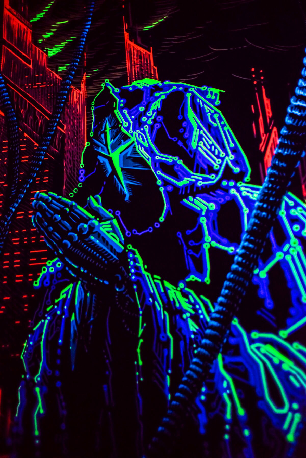 サイバーパンク タペストリー、背景ネオン紫外線アート、ポスト