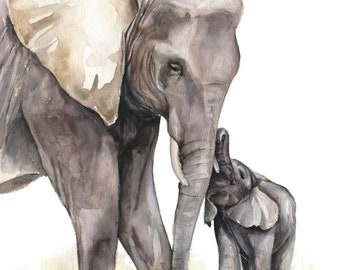 象のオリジナル水彩画 - 9x12 | 動物、アート - Etsy 日本