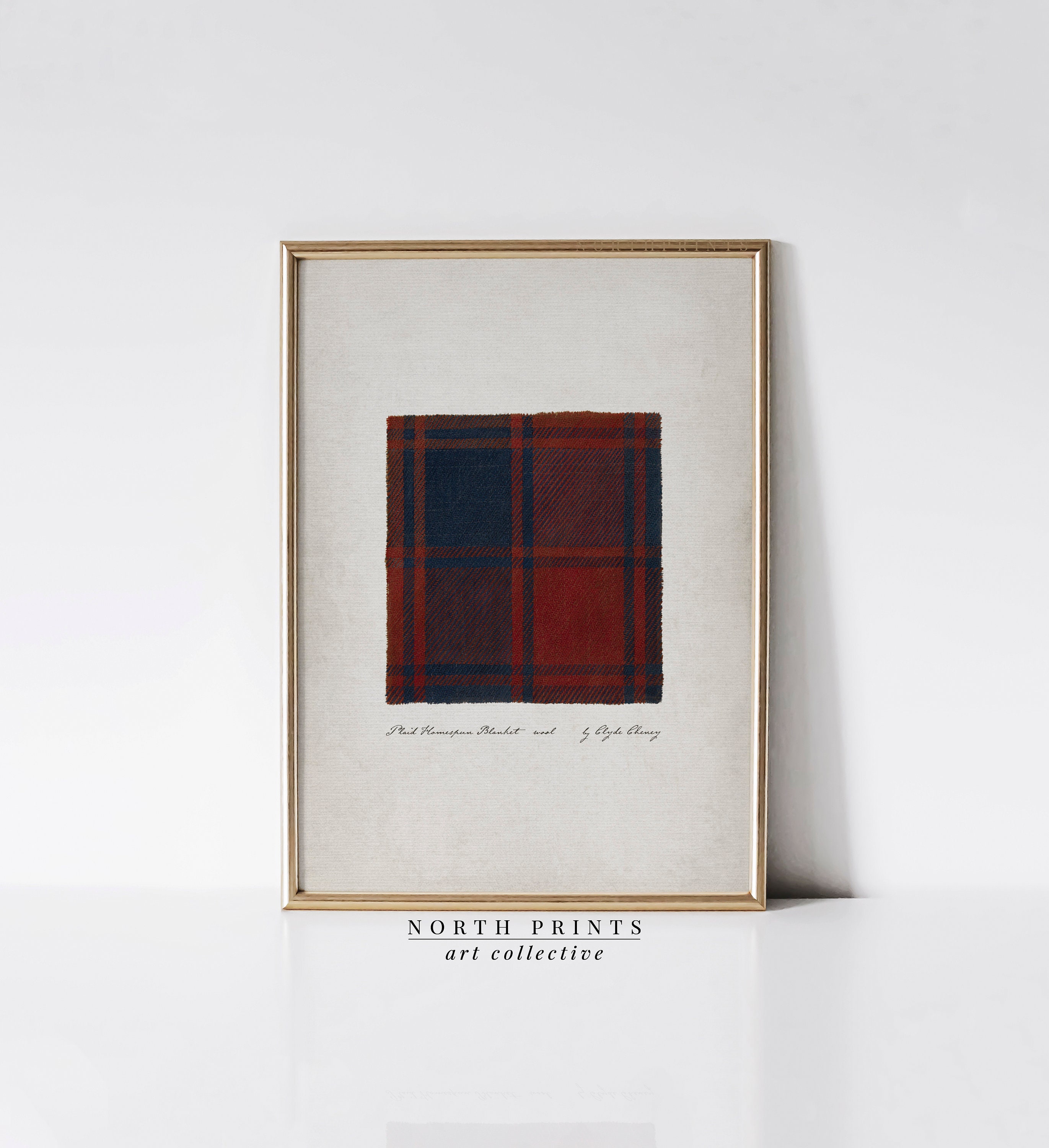 Vintage Tartan Plaid Art Print: Red Navy Textile Wall Decor