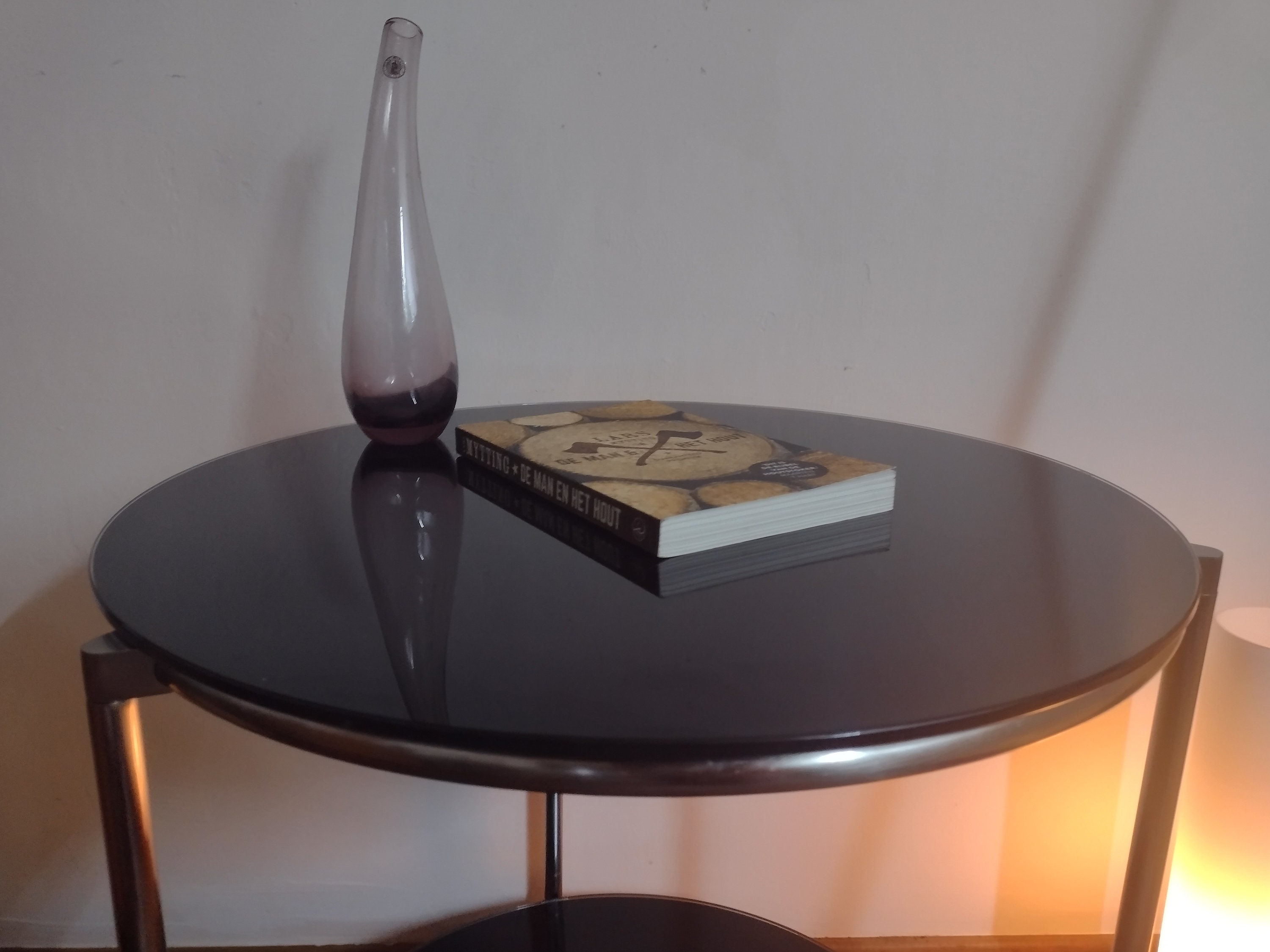 ヴィンテージIKEA STRIND BLACK ガラスと金属のローリングサイド