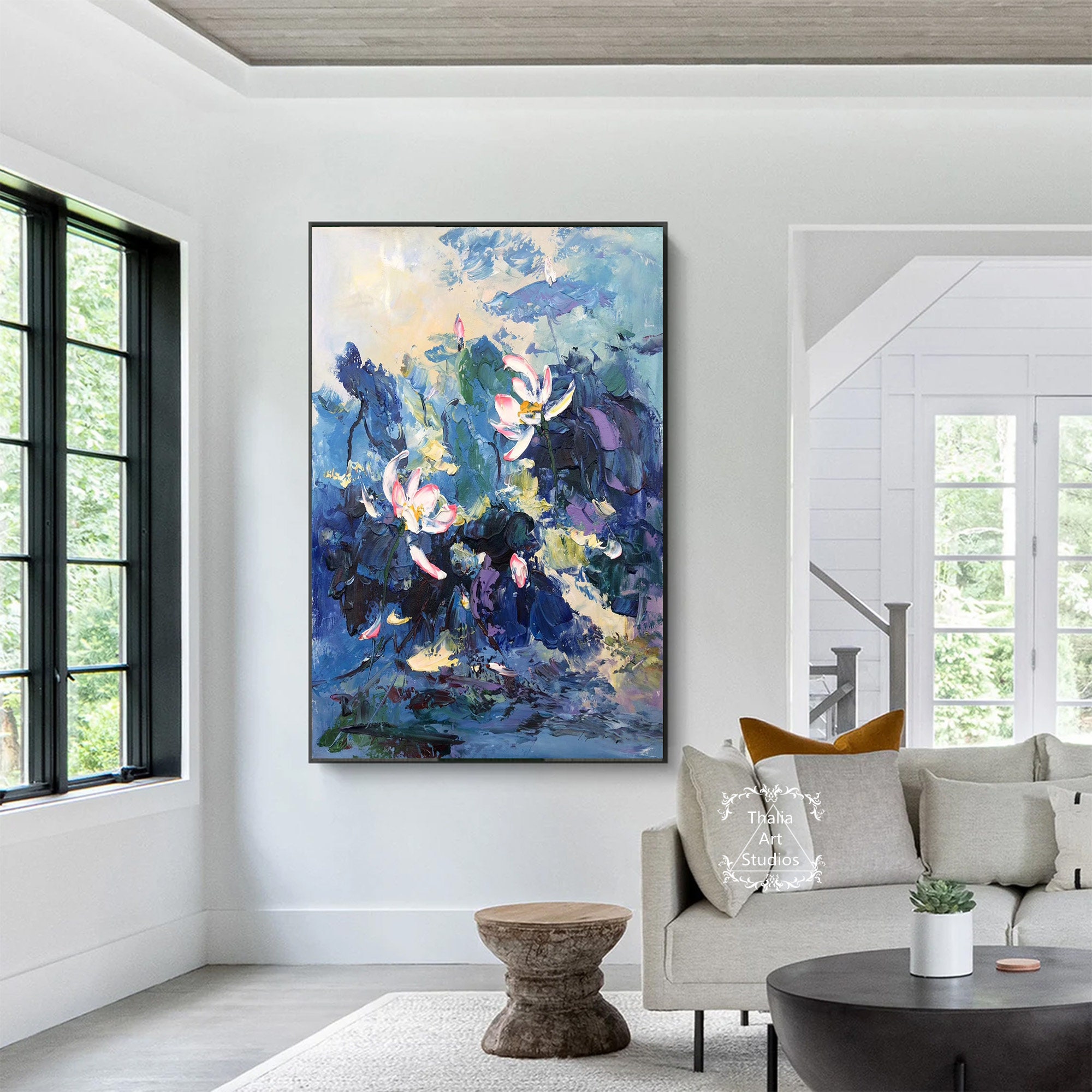 キャンバス油絵 phorn 美しいラズちゃんと青い花 メモリアル