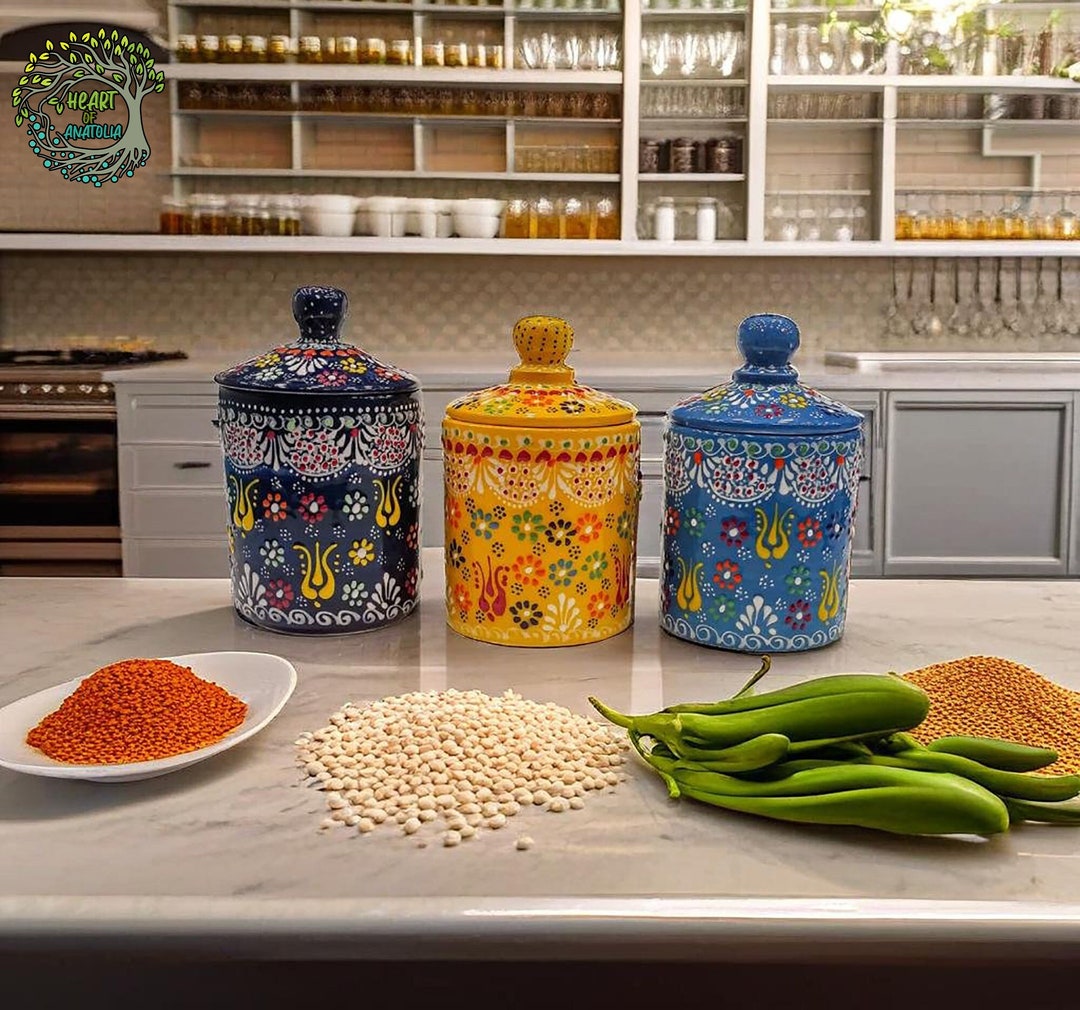 Ceramic Spice Jars Set With Lid | Handmade Decorative Sugar Food