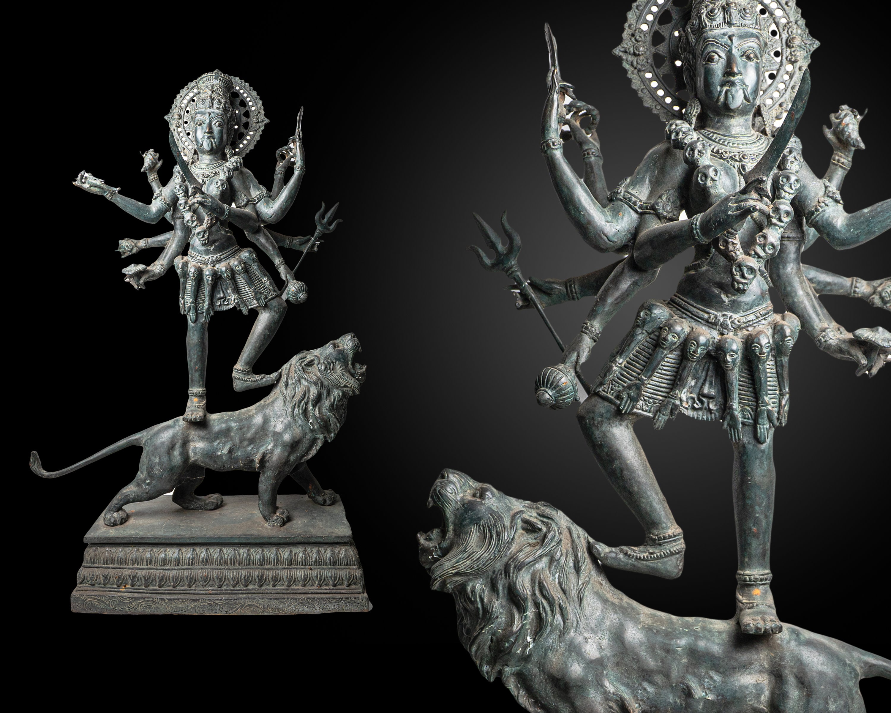 動物の上に立つ10腕のカーリー、29インチ/75cm、アンティークマハー