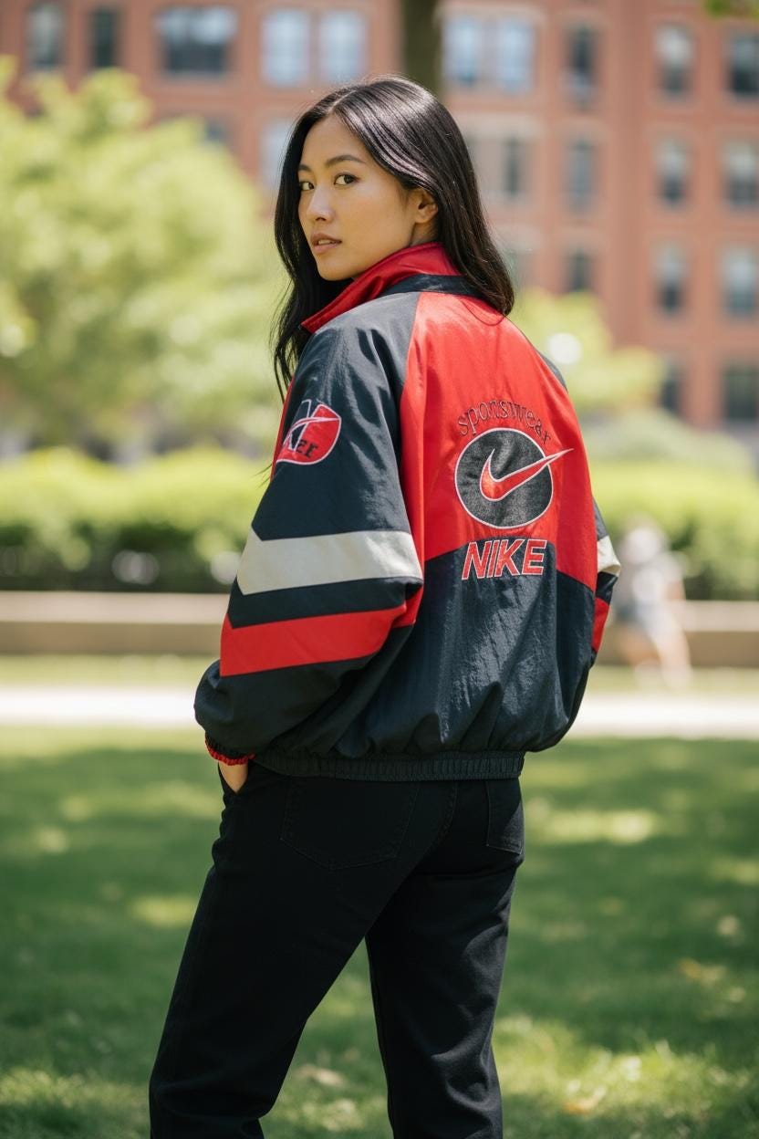 Vintage 90s NIKE Puffer Jacket, Circle Swoosh Logo, Red Black XL