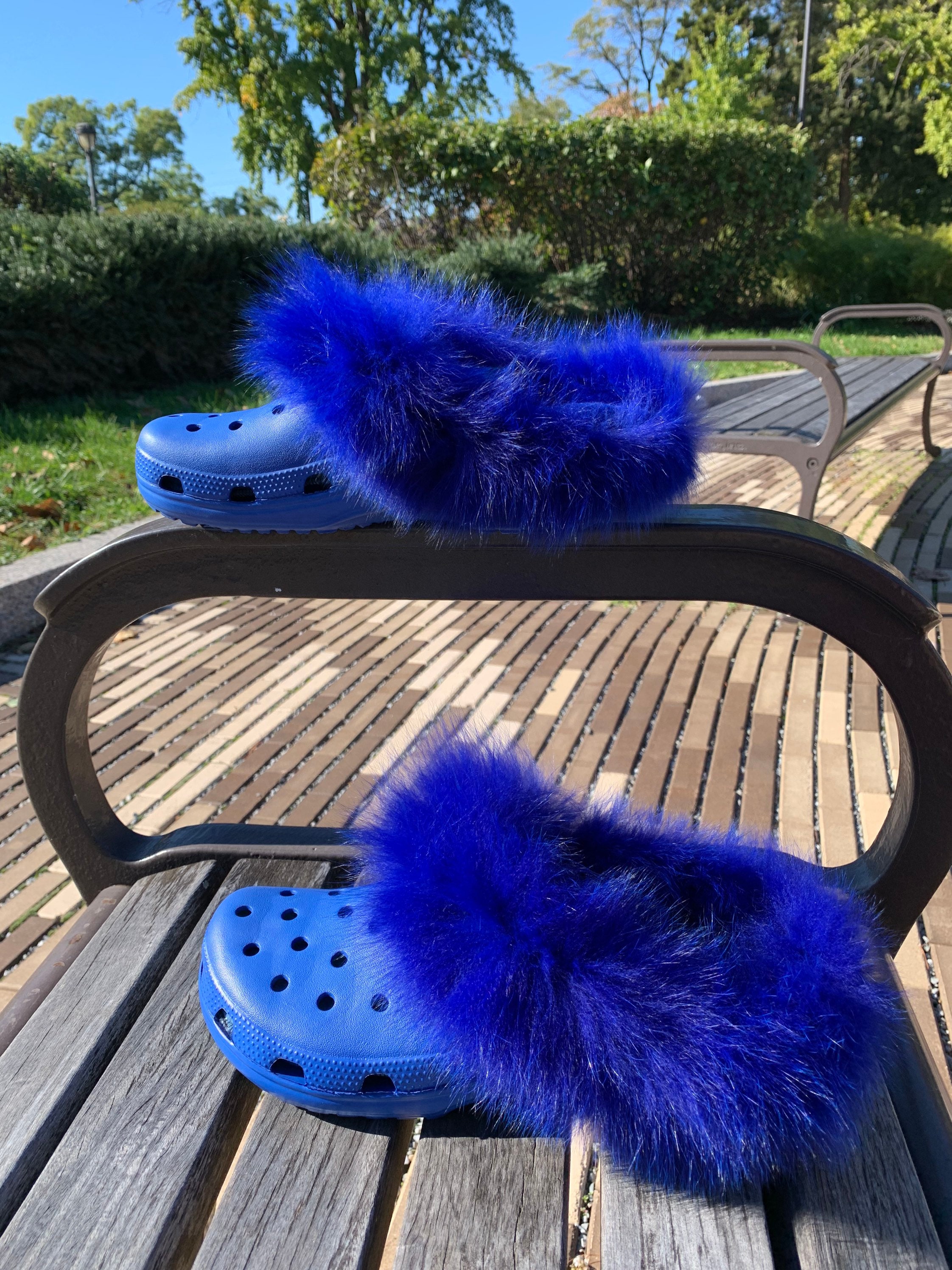 Inoli Brand Womens Blue Crocs Summer Winter Sheepskin Slipper Slip