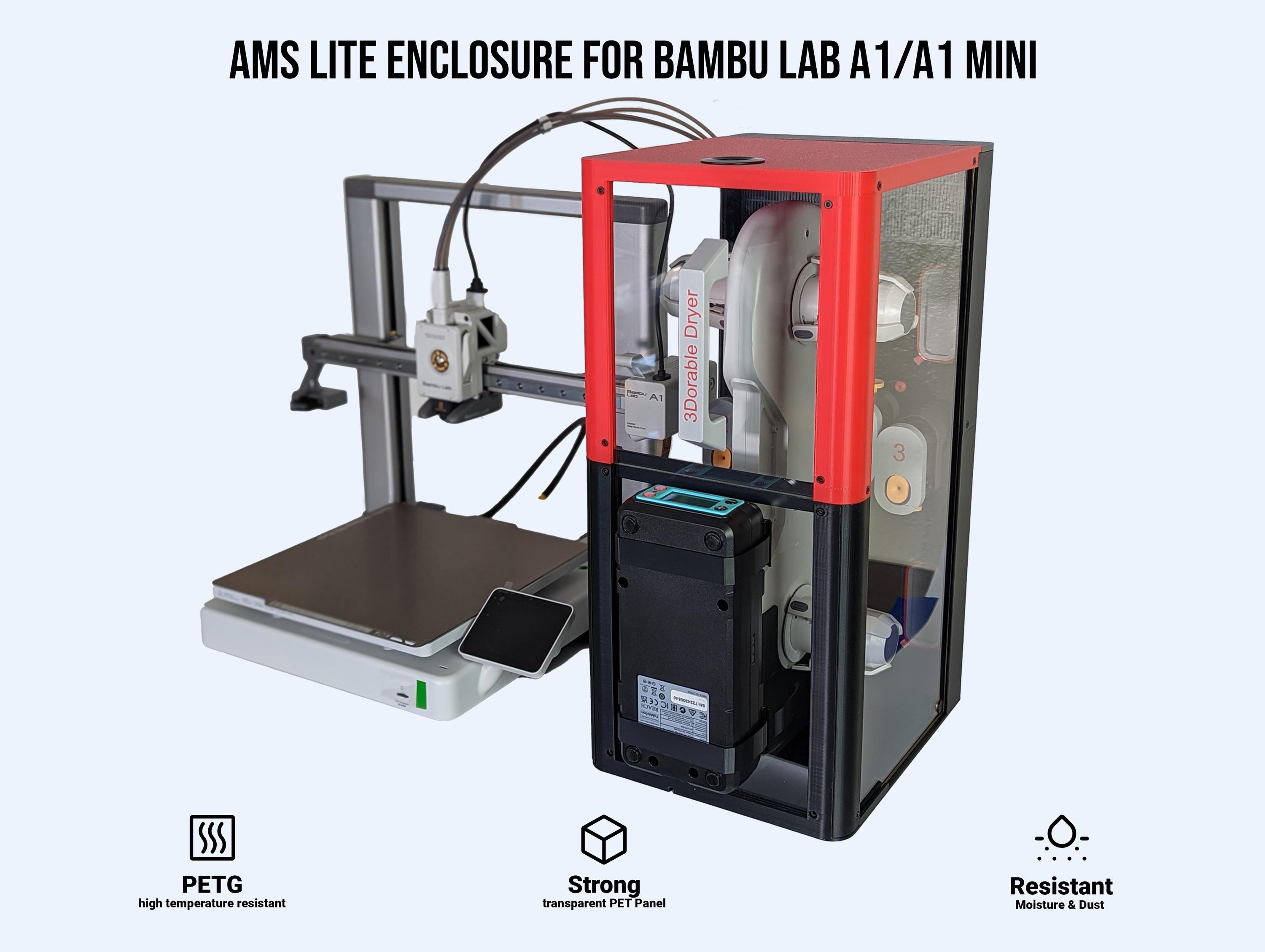 Bambu Lab A1/A1 Mini AMS Lite エンクロージャ：透明PETパネル、防塵