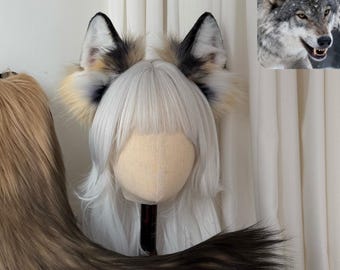 灰色オオカミのファースーツマスク。リアルなファーコスチューム