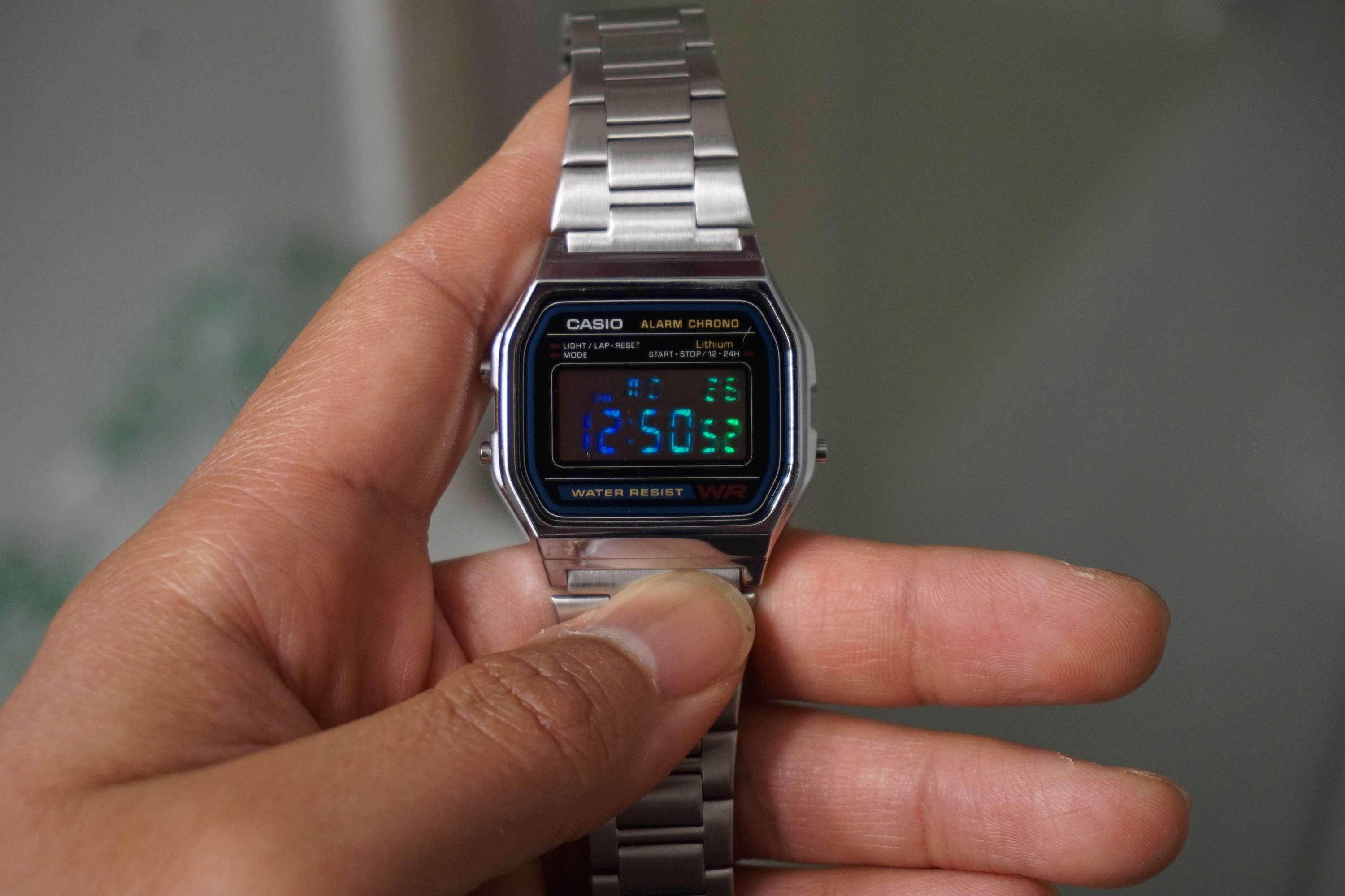 Casio A158W Modified With Rainbow Digits on Mirrored Lcd (v2.0