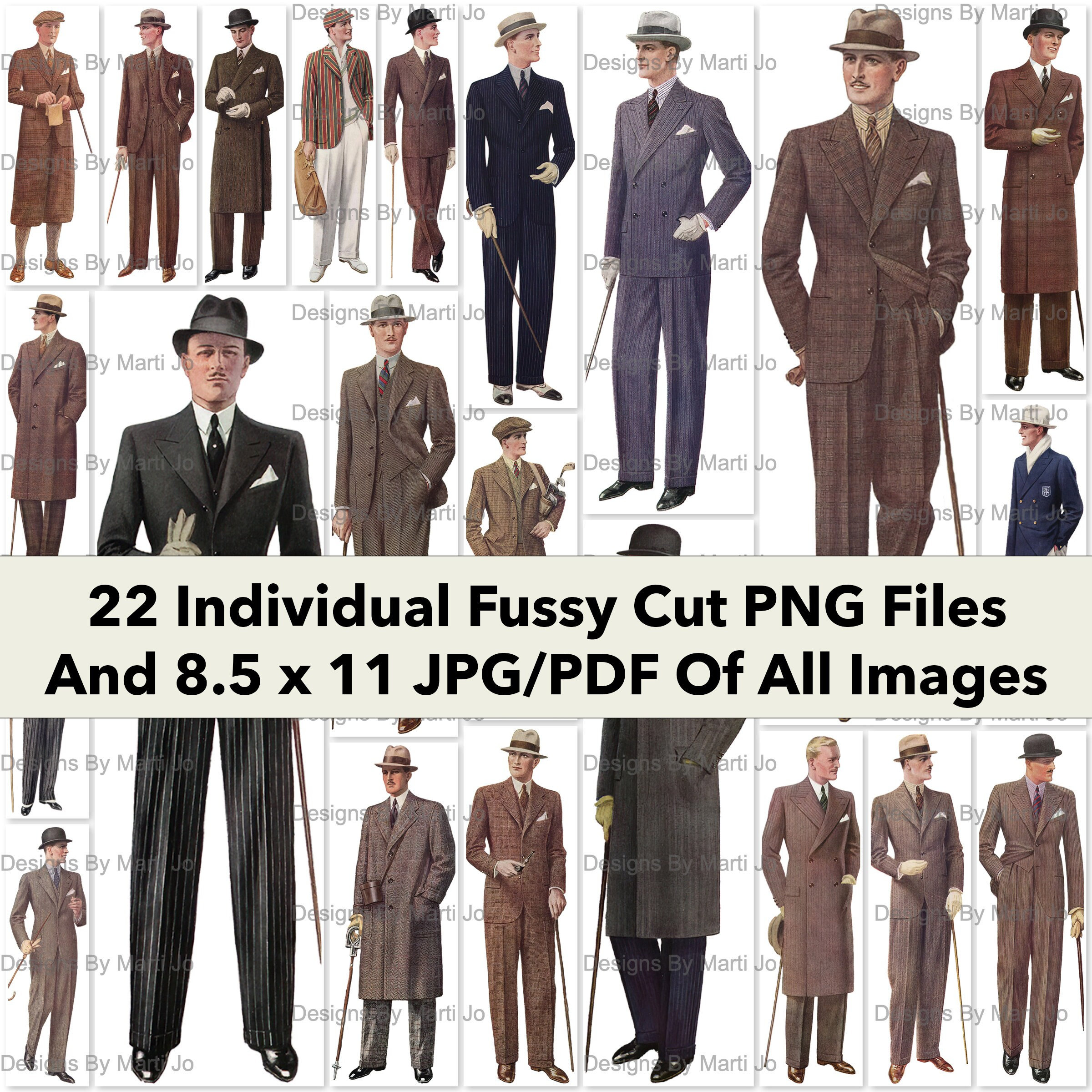 ヴィンテージ メンズ ファッション クリップ アート バンドル | 1930