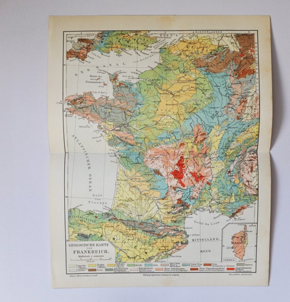 フランスの地質 - 1902 年のオリジナルのアンティーク地図 (国、都市