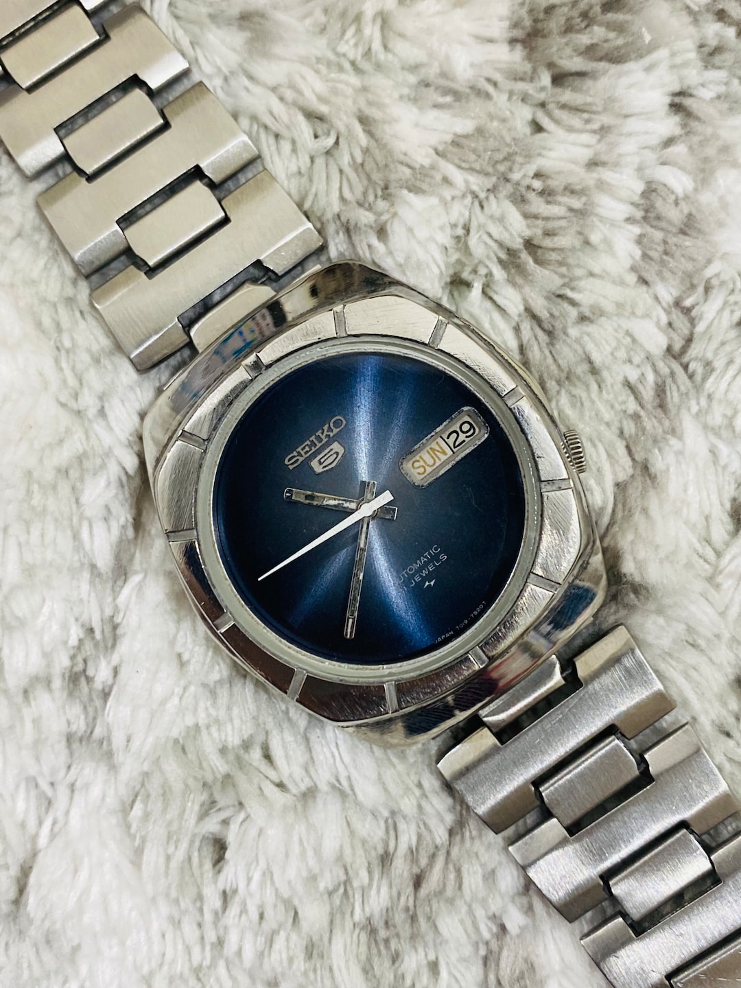 70's VINTAGE SEIKO 5 Blue Dial Automatic Watch 7019-7370 - Etsy