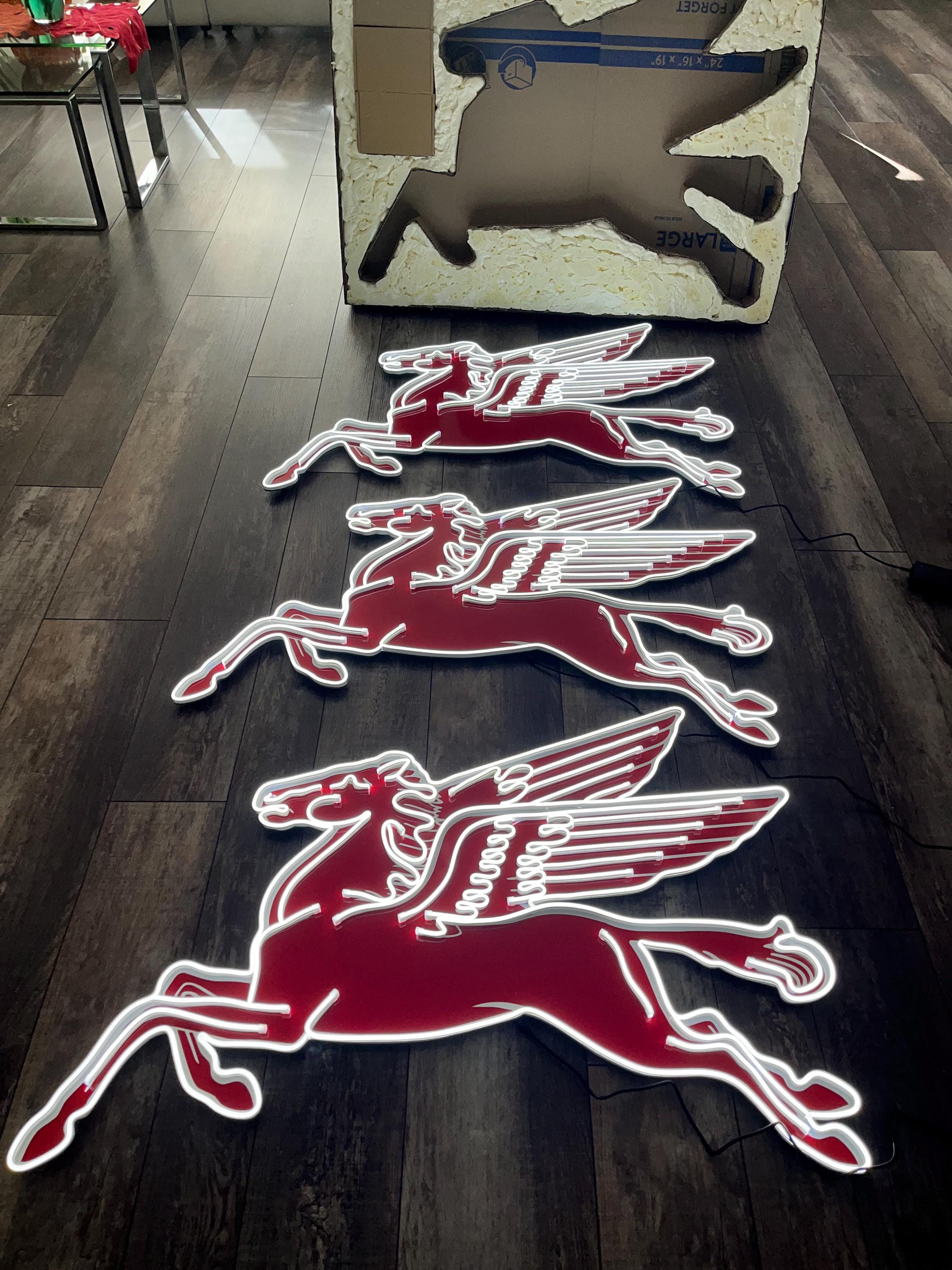 Mobil Pegasus Neon Sign | Vintage Garage Decor, Aluminum Gas