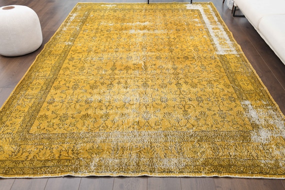 7x10 Turkish Vintage Rug, Oushak Handmade Wool Carpet, Floral