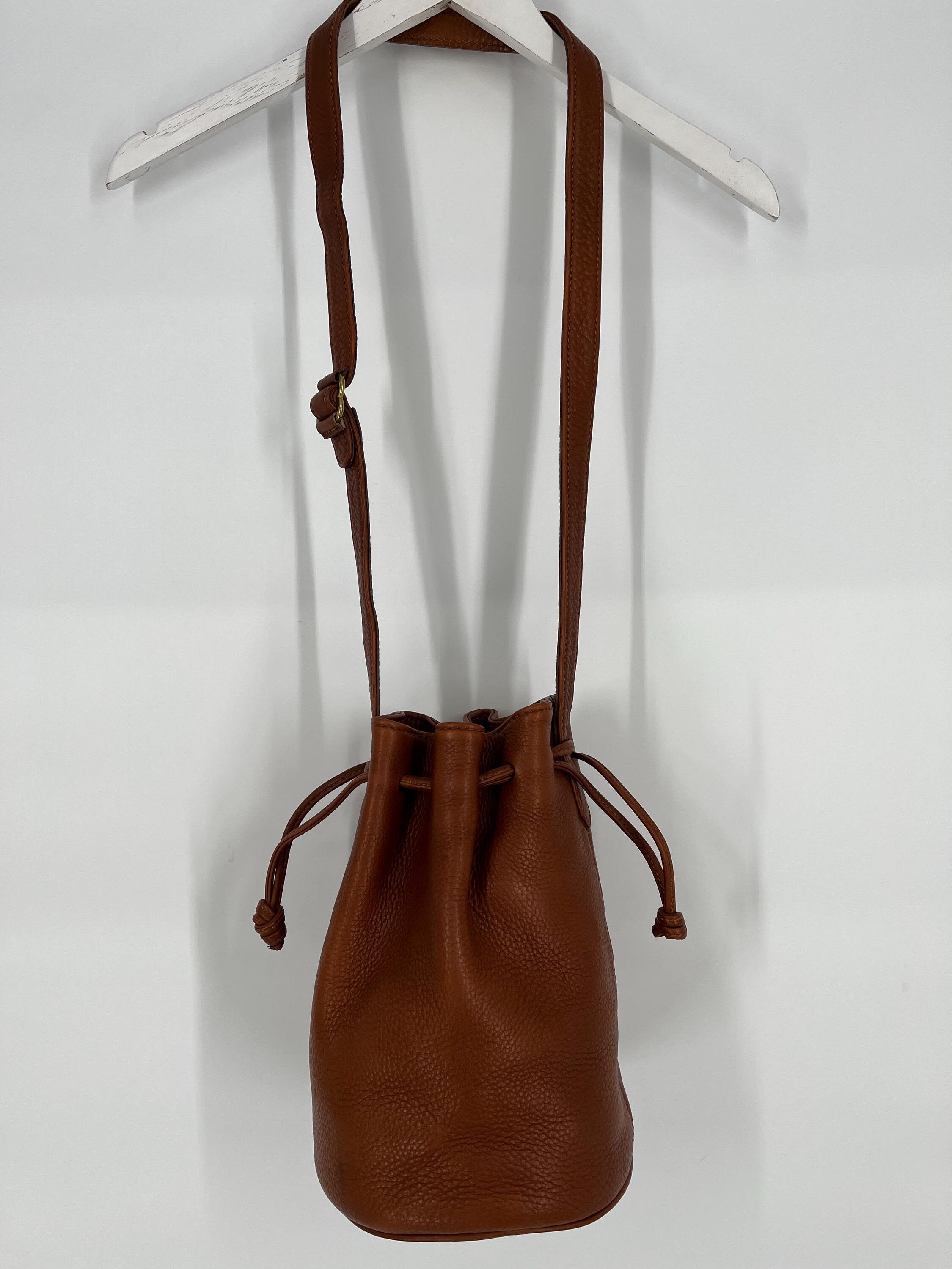 Vintage 90s Coach Leather Drawstring Bucket Bag Natural Grain