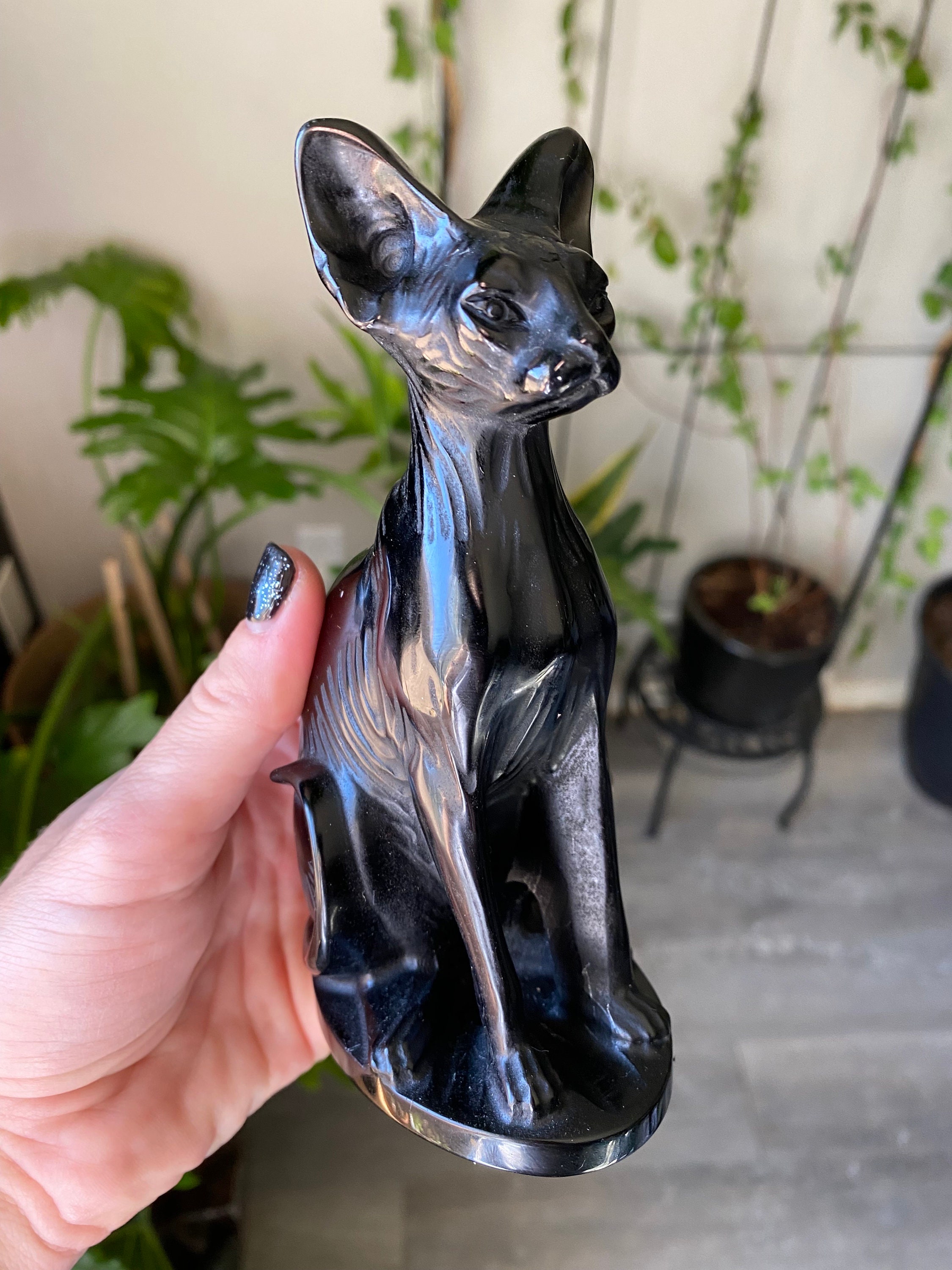 1ポンドの黒曜石スフィンクス猫クリスタル（大）｜天然石彫刻・研磨