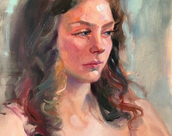 女性の肖像 油彩画 20号 P20 油絵 人物画#3 娘の横顔を描いてみました