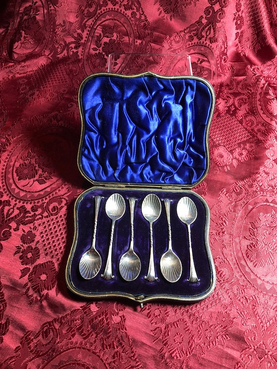 アンティーク スターリング シルバー ティースプーン、ボックス セット