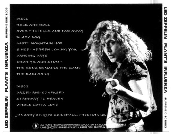 Led Zeppelin 2 CD Plant's Influenza Live in Preston UK at
