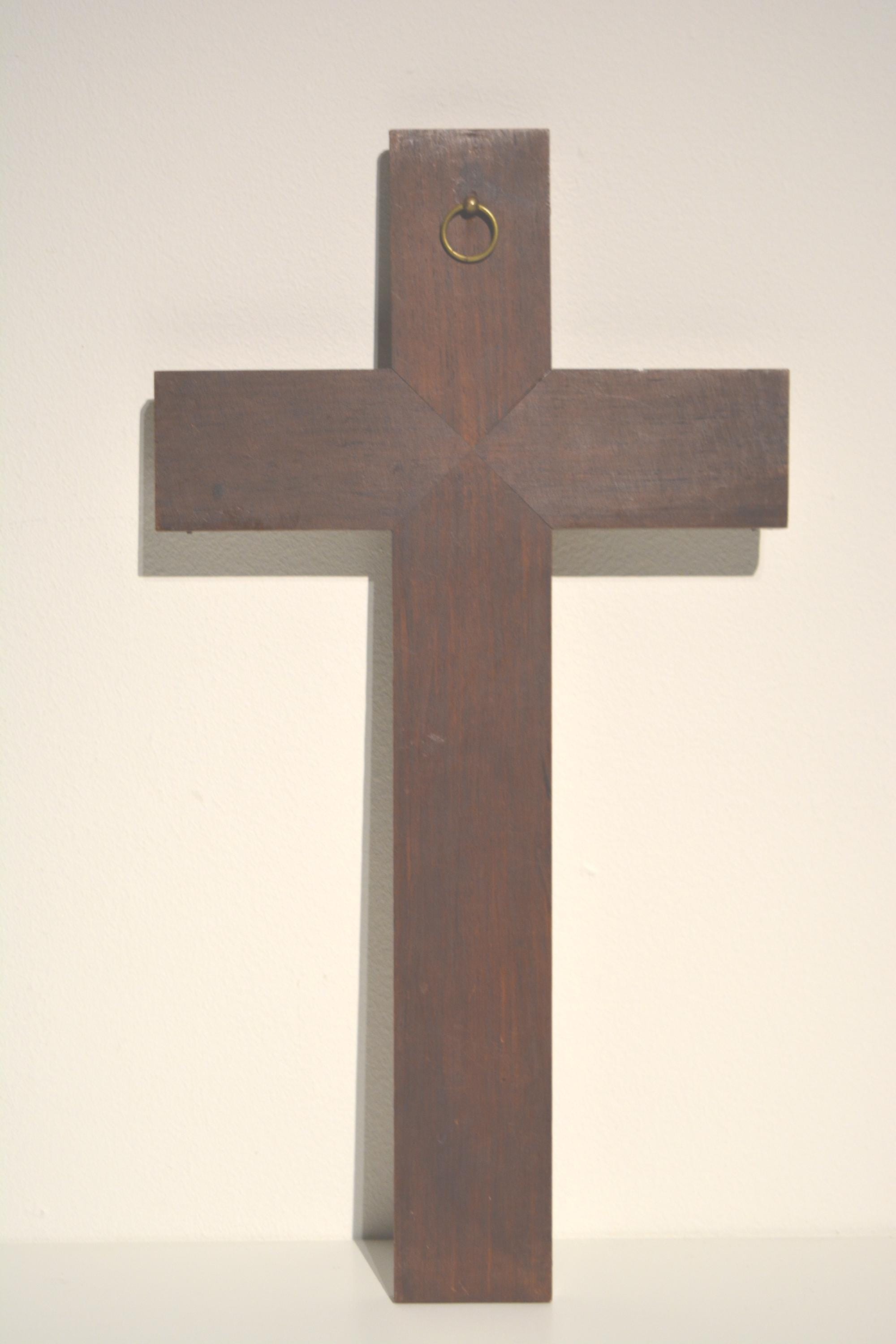 ヴィンテージの木製十字架像 金属製 十字架上のイエス・キリスト