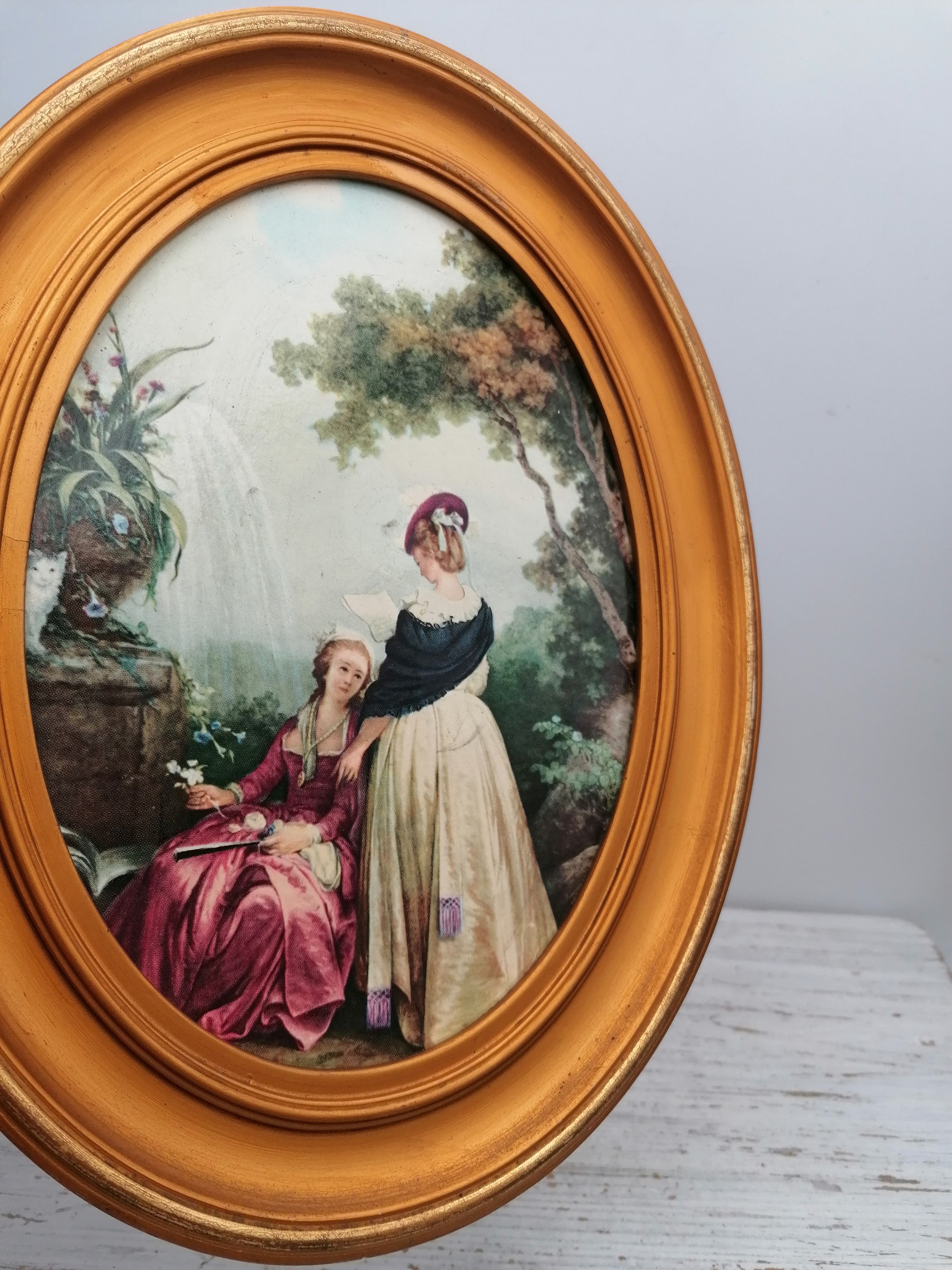 木製ベースのアンティーク楕円形額縁、絵画木製フレーム、金色の楕円形