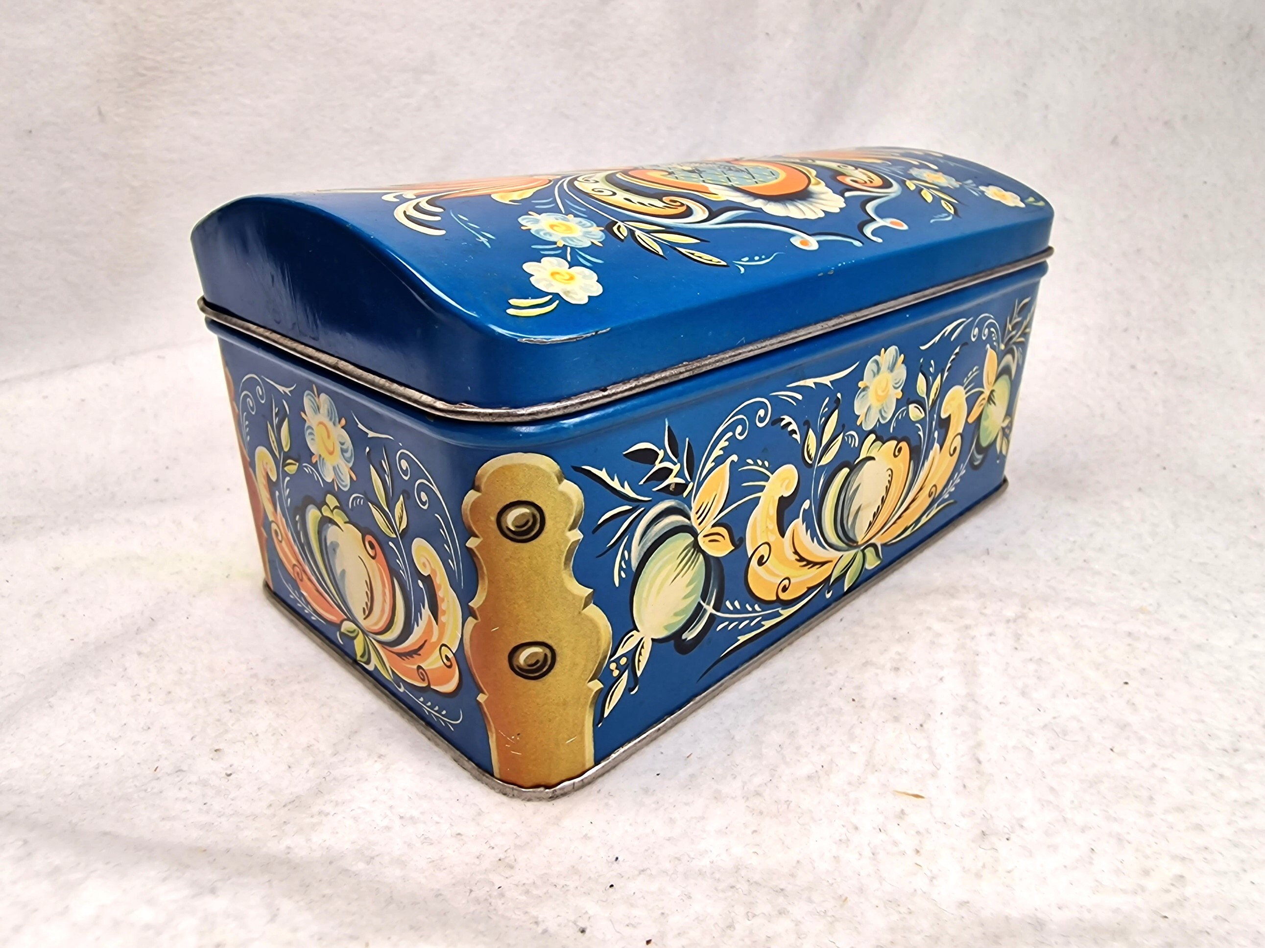 Chr. Bjelland Vintage Norwegian Tin Box. Rosemaling. Rose Paint
