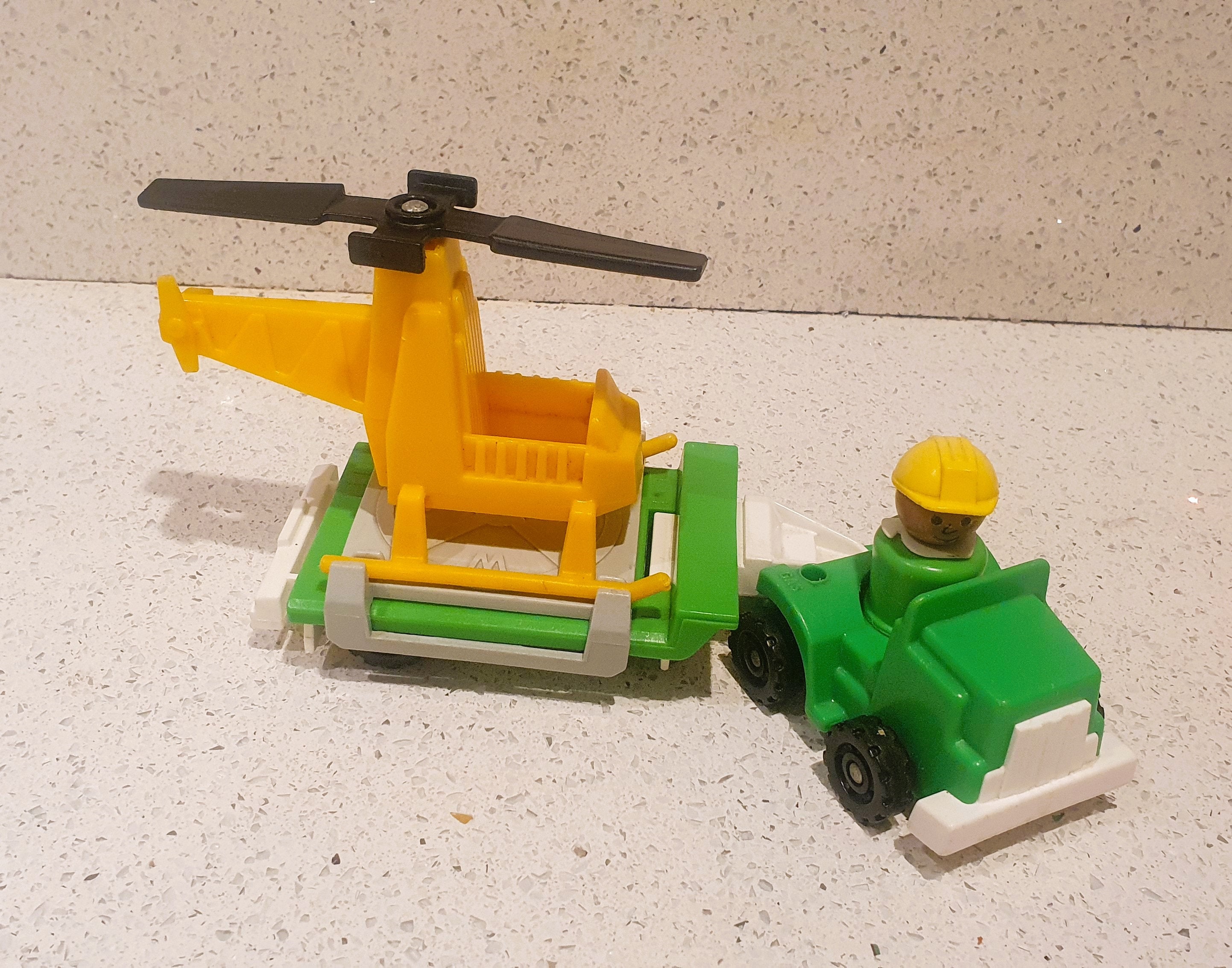 Vintage Fisher Price Little People Helipad Set With Helicopter