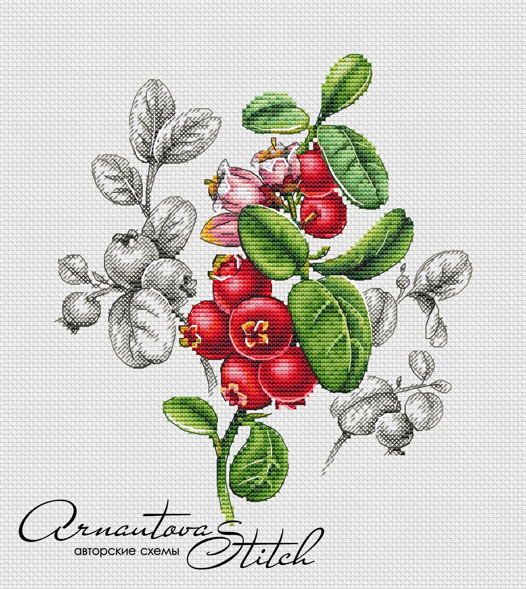 Lingonberry Cross Stitch Pattern: Red Berry Embroidery (PDF