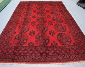 7x10 アンティーク トルクメン テケ エルサリ ラグ、アフガニスタン手