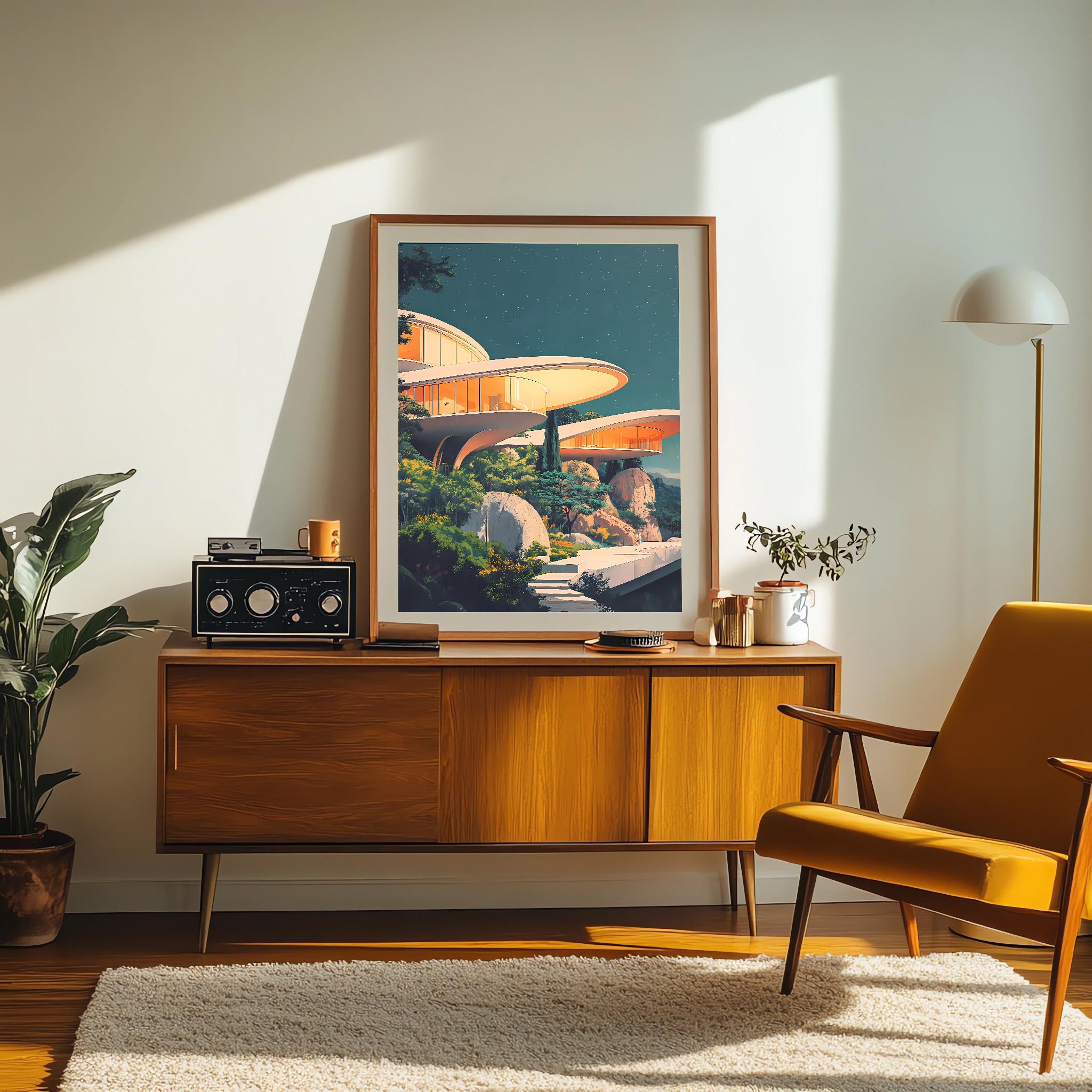 Retro Futuristic Space Age Architecture Artwork, Mid-century