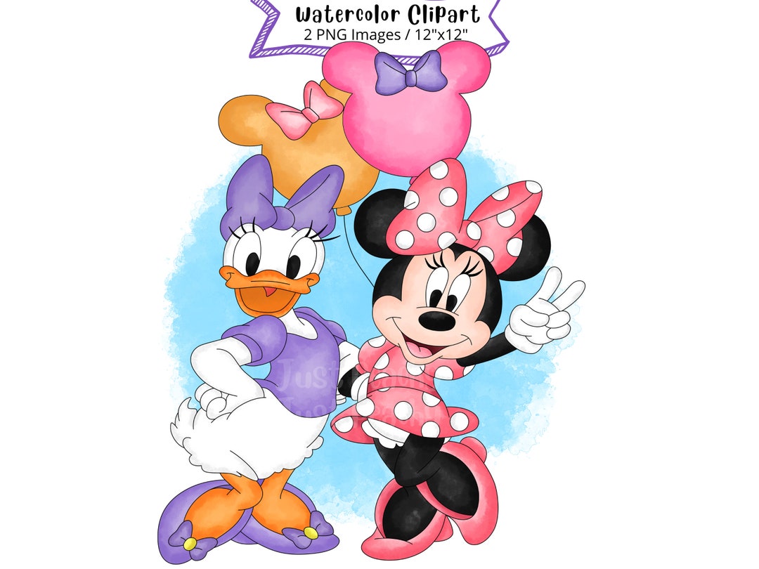 ミニーマウスとデイジーダックの水彩クリップアート（PNG） - Etsy 日本