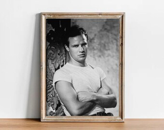 マーロン・ブランドのポートレートプリント：セピアトーン、オーバー