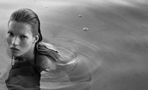 Kate Moss Swimming Print | Black & White Fashion Icon Poster